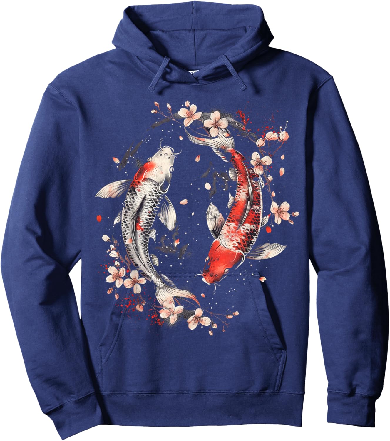 Cherry Blossom Koi Carp Fish Japanese Sakura Graphic Art Hoodie - Hoodie | Navy