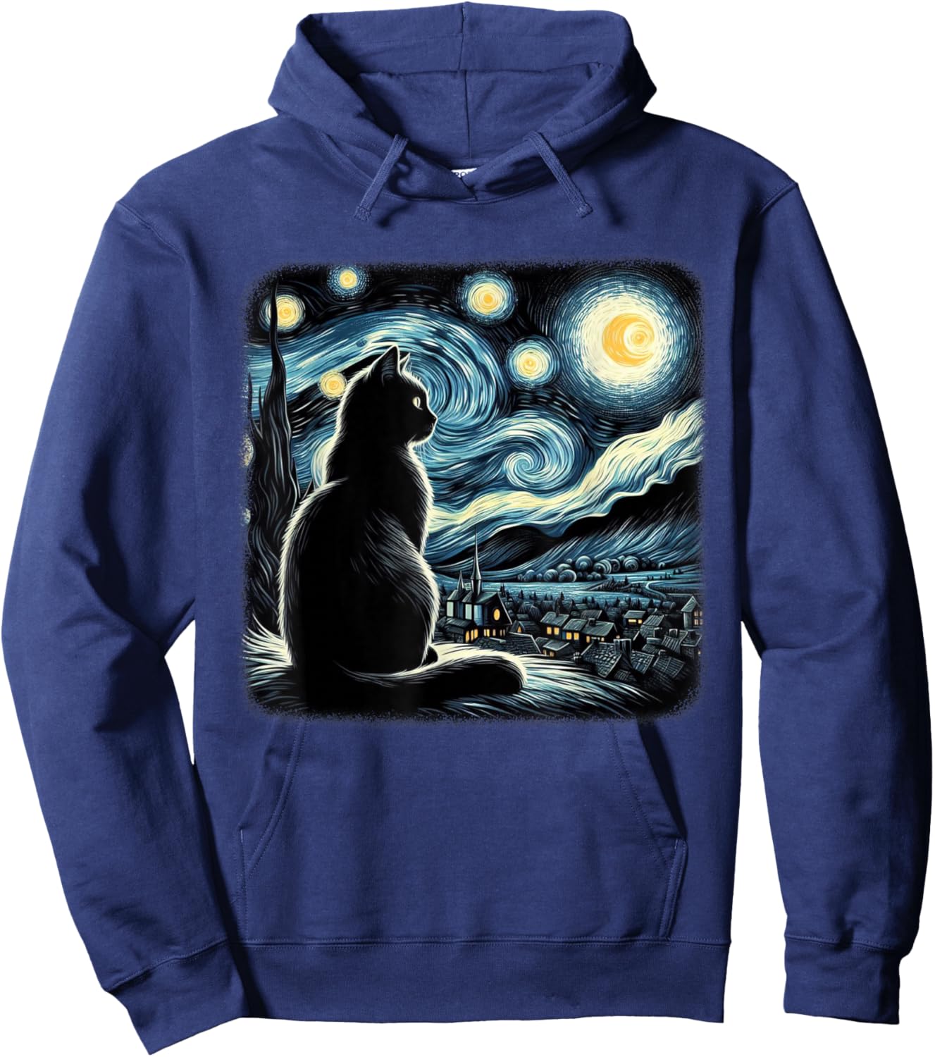 Van Gogh Starry Night Cat Art For Cat Lovers Cat Mom Cat Dad Hoodie - Hoodie | Navy