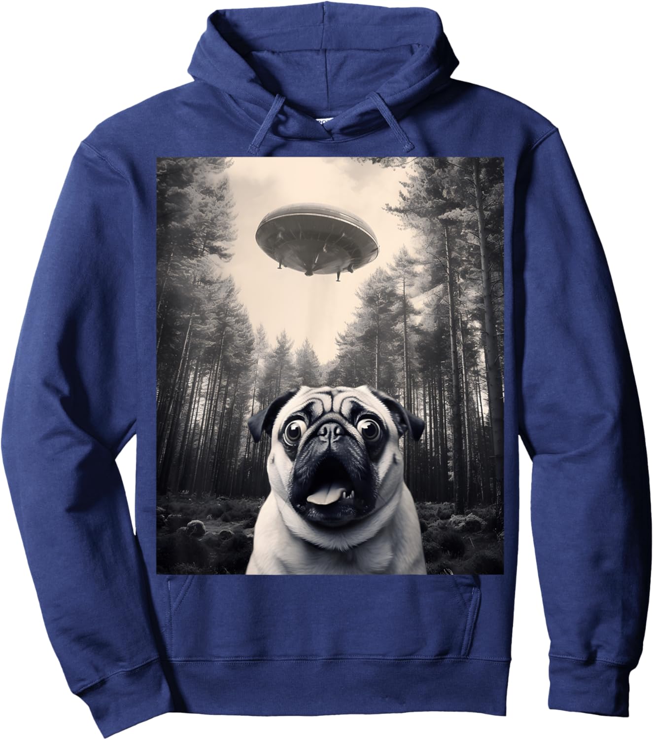 Cool Pug Selfie with UFOs Funny Pug Costume Alien Spaceship Hoodie - Hoodie | Navy