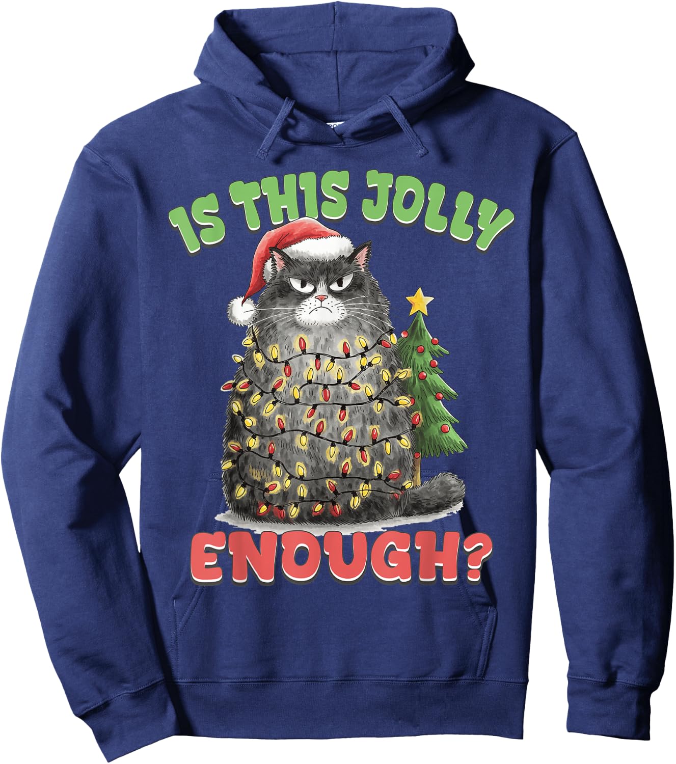 Is This Jolly Enough Funny Cat Christmas Tree Xmas Cat Lover Women Kids Hoodie - Hoodie | Navy