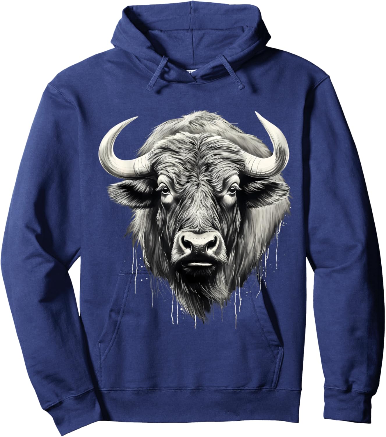 Buffalo Drawing Splash Artwork Bison Portrait Animal Print Hoodie - Hoodie | Navy