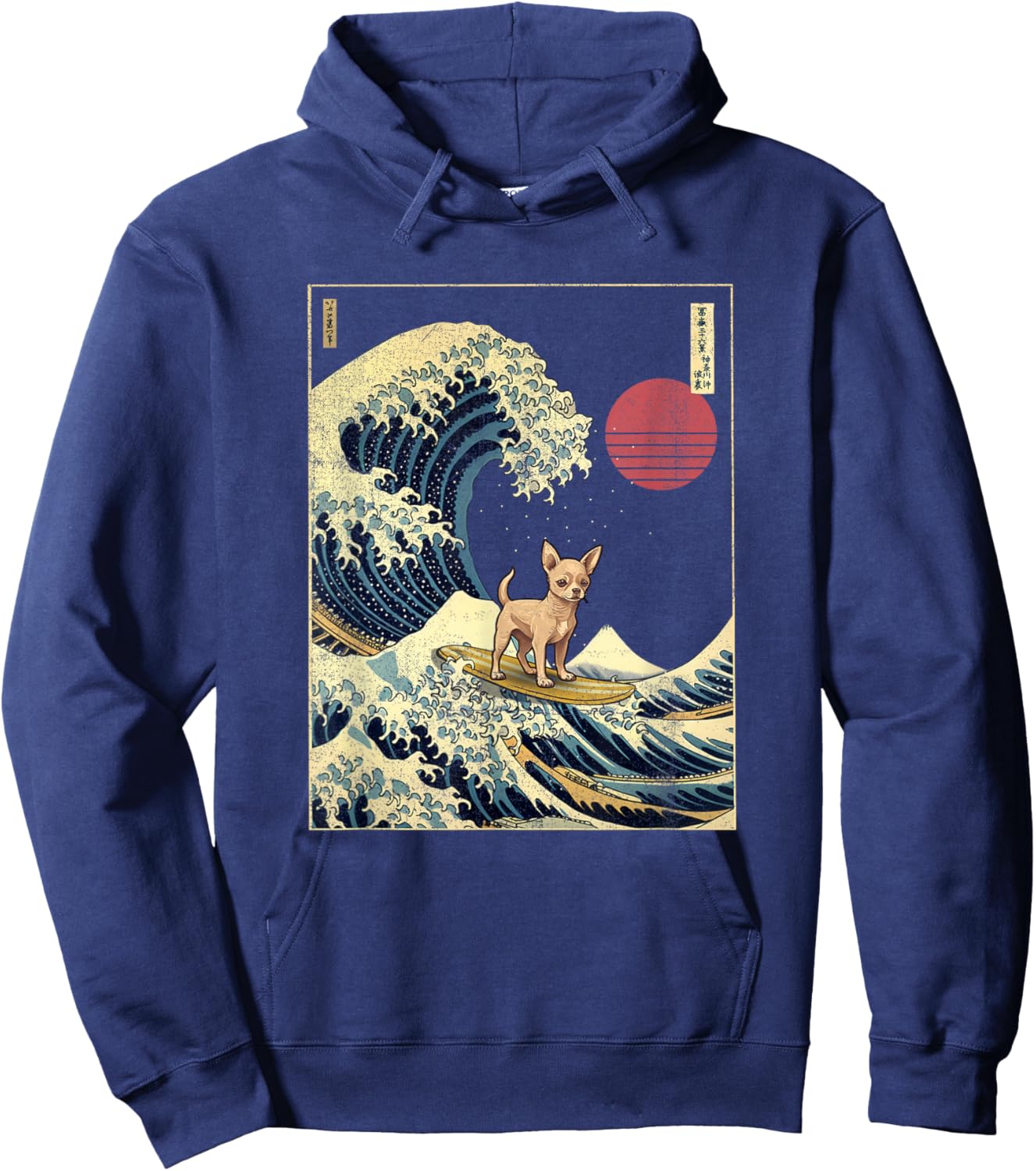 Chihuahua Japanese Kanagawa Wave Funny Surf Dog Hoodie - Hoodie | Navy