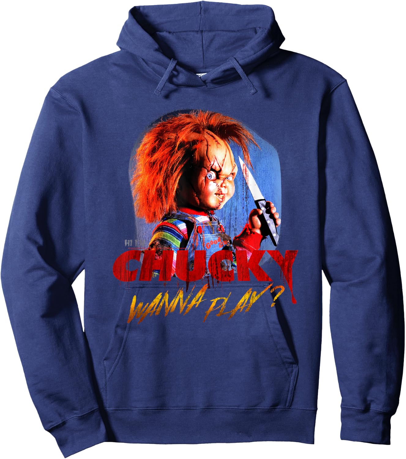 Child's Play Chucky Wanna Play Creepy Portrait Small Hoodie - Hoodie | Navy