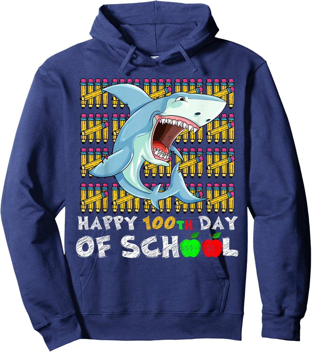 Happy 100th Day Of School Shark Funny Teacher Student Kids Hoodie - Hoodie | Navy