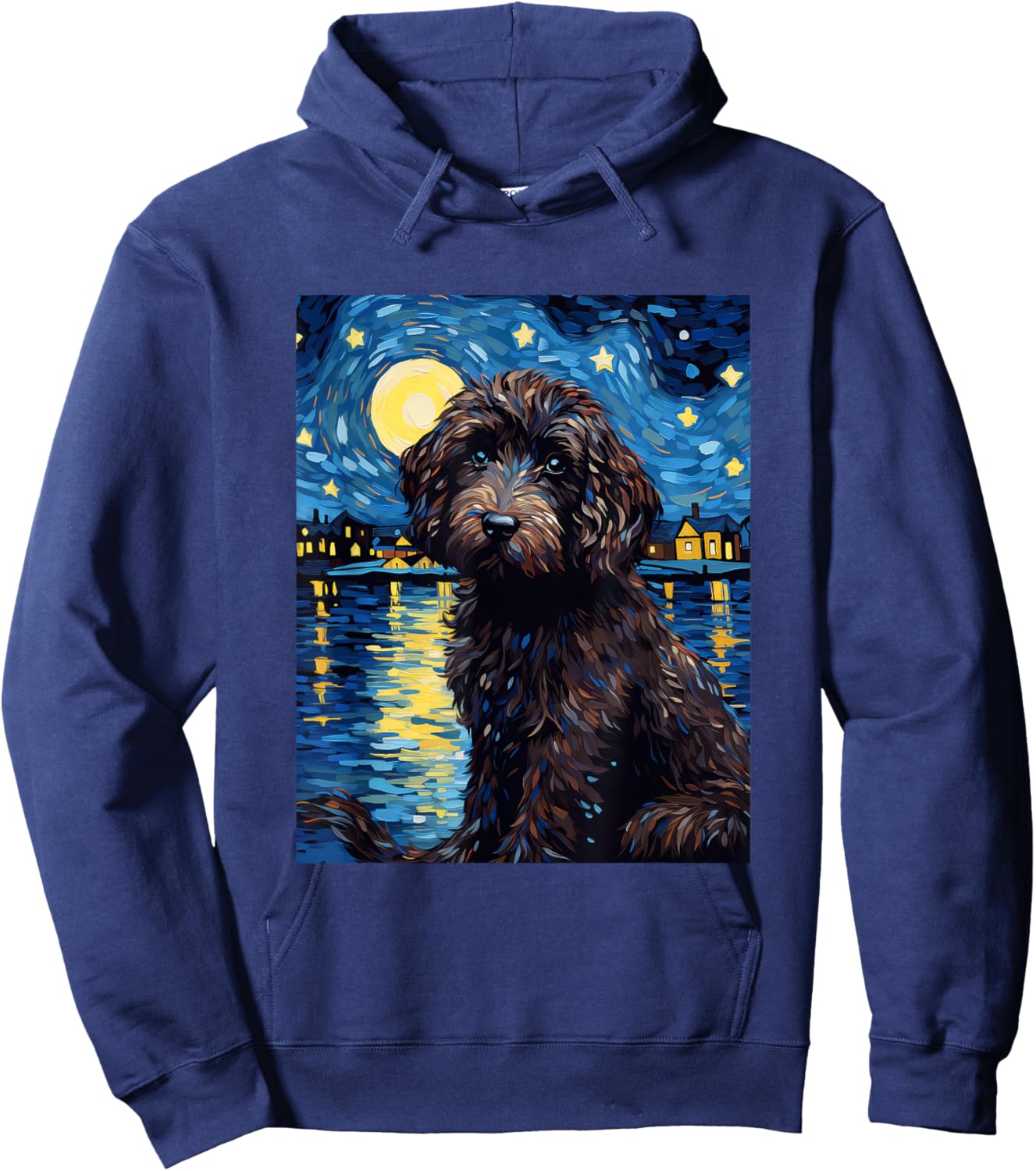 Portuguese Water Dog Starry Night Van Gogh Hoodie - Hoodie | Navy