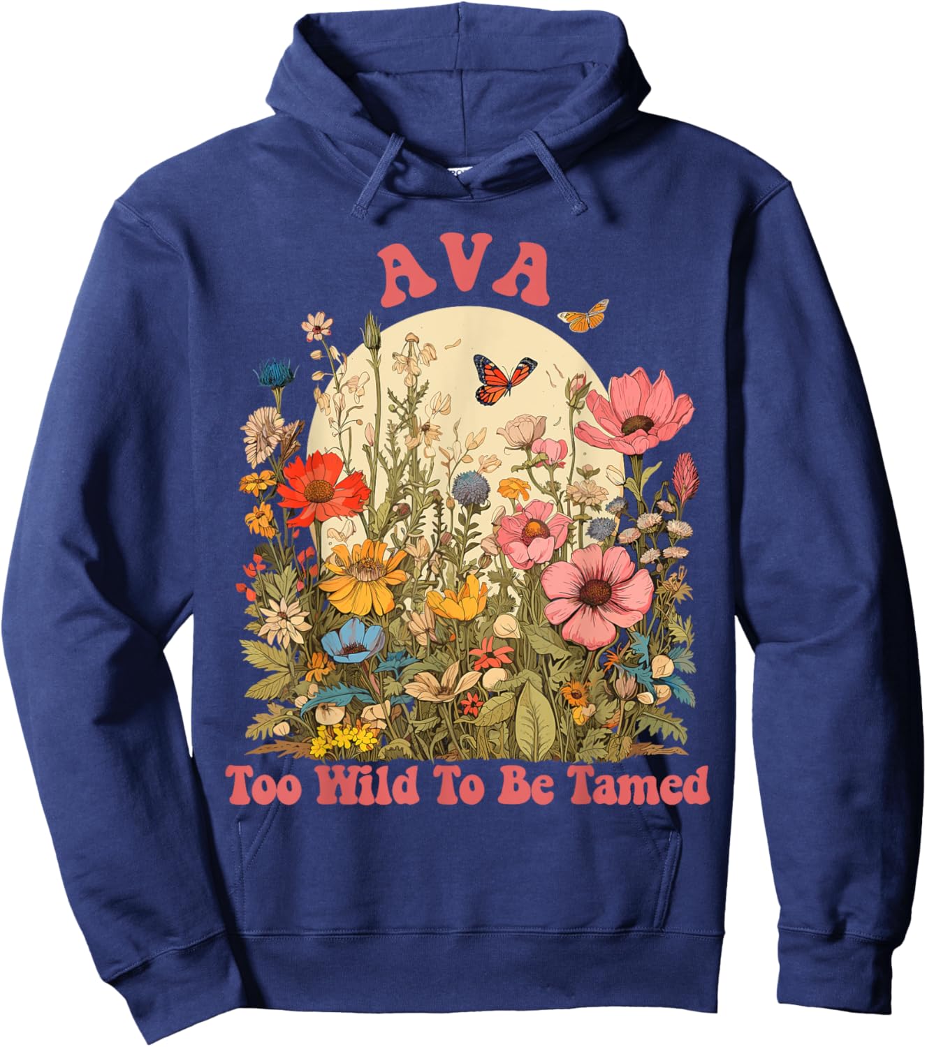 AVA Name Cute Retro Girls Wildflower AVA Name Hoodie - Hoodie | Navy