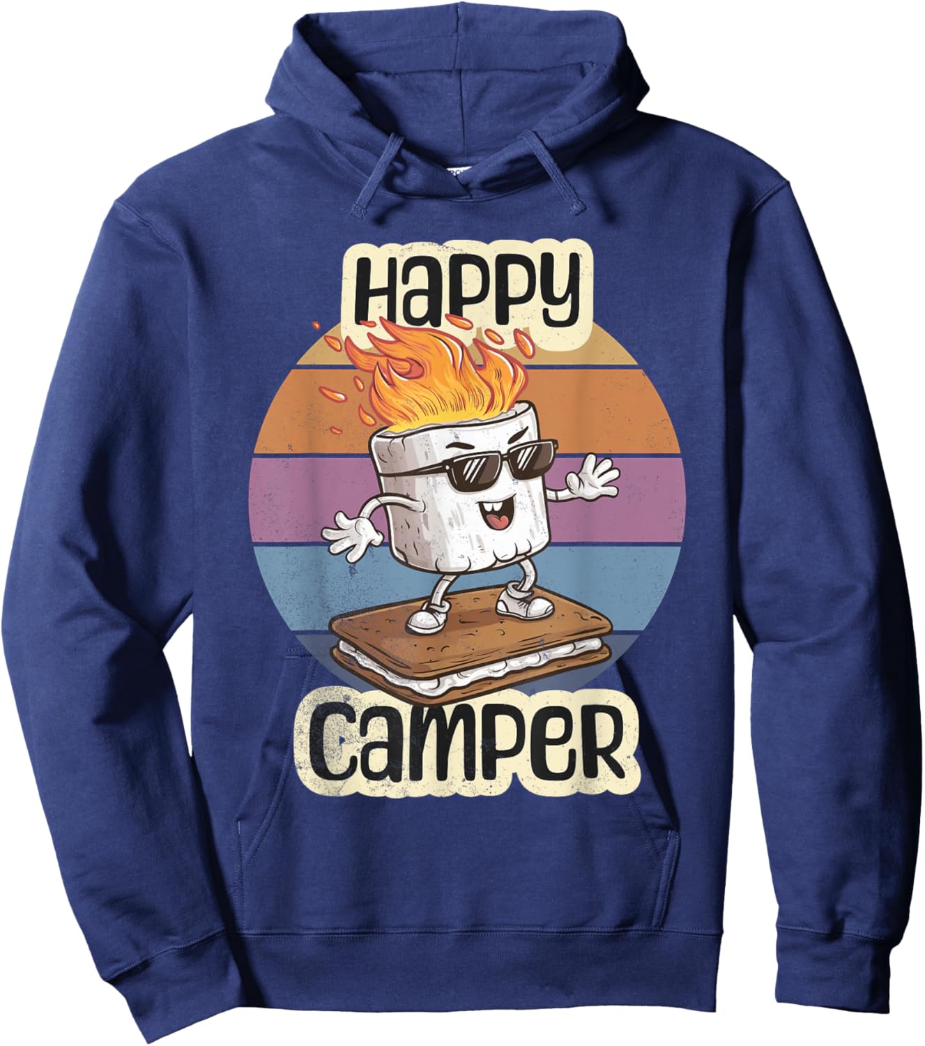 Happy Marshmallow Camper Cute Girls Kids Camp Camping Smores Hoodie - Hoodie | Navy