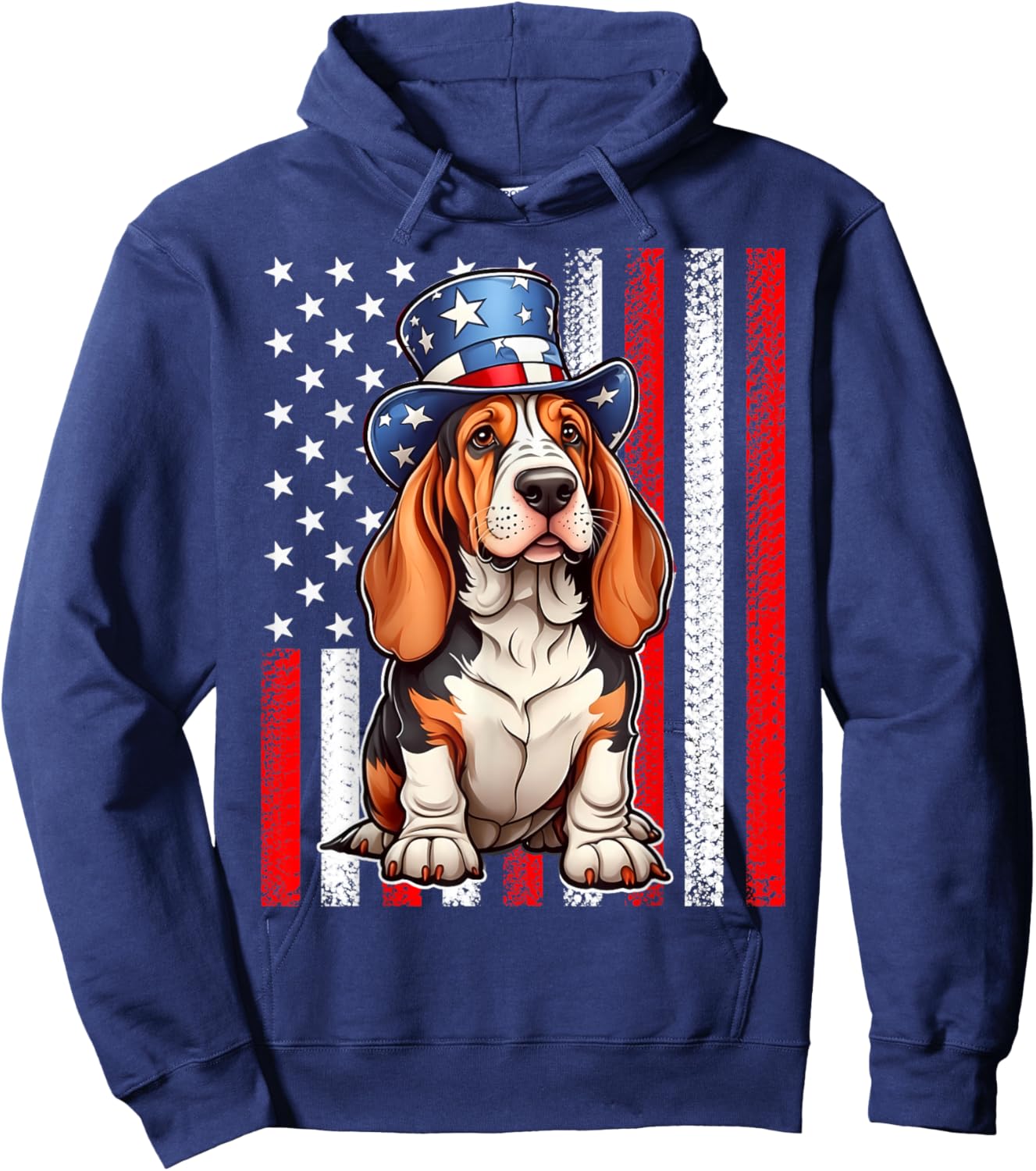 Pride Flag USA July 4 Patriotic Basset Hound Dog Lover Hoodie - Hoodie | Navy