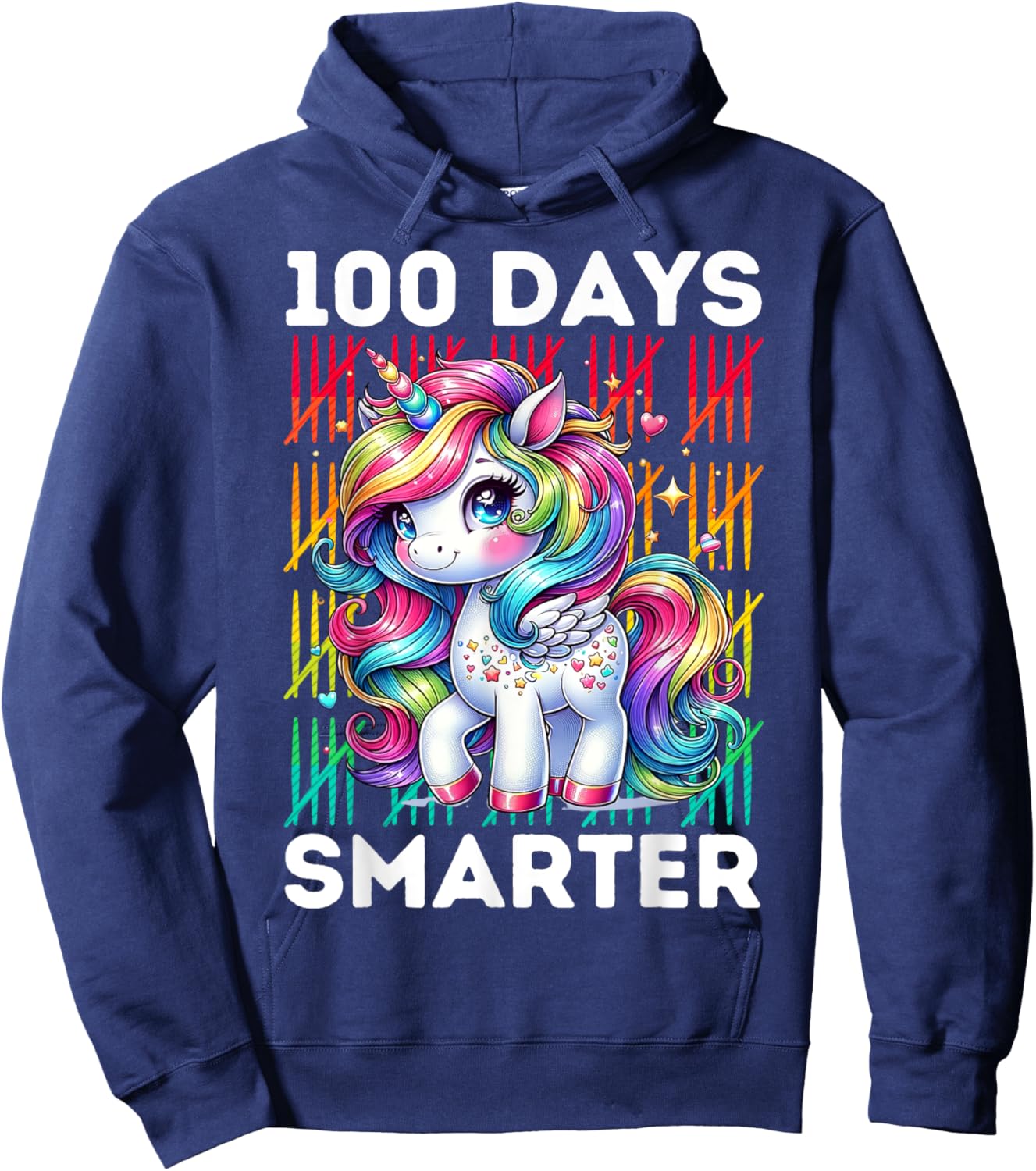 100 Days Smarter Kids 100th Day of School Rainbow Unicorn Hoodie - Hoodie | Navy