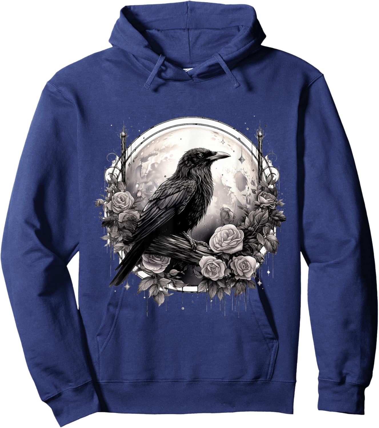 Raven Full Moon Gothic Witchy Crow Roses Mystical Hoodie - Hoodie | Navy