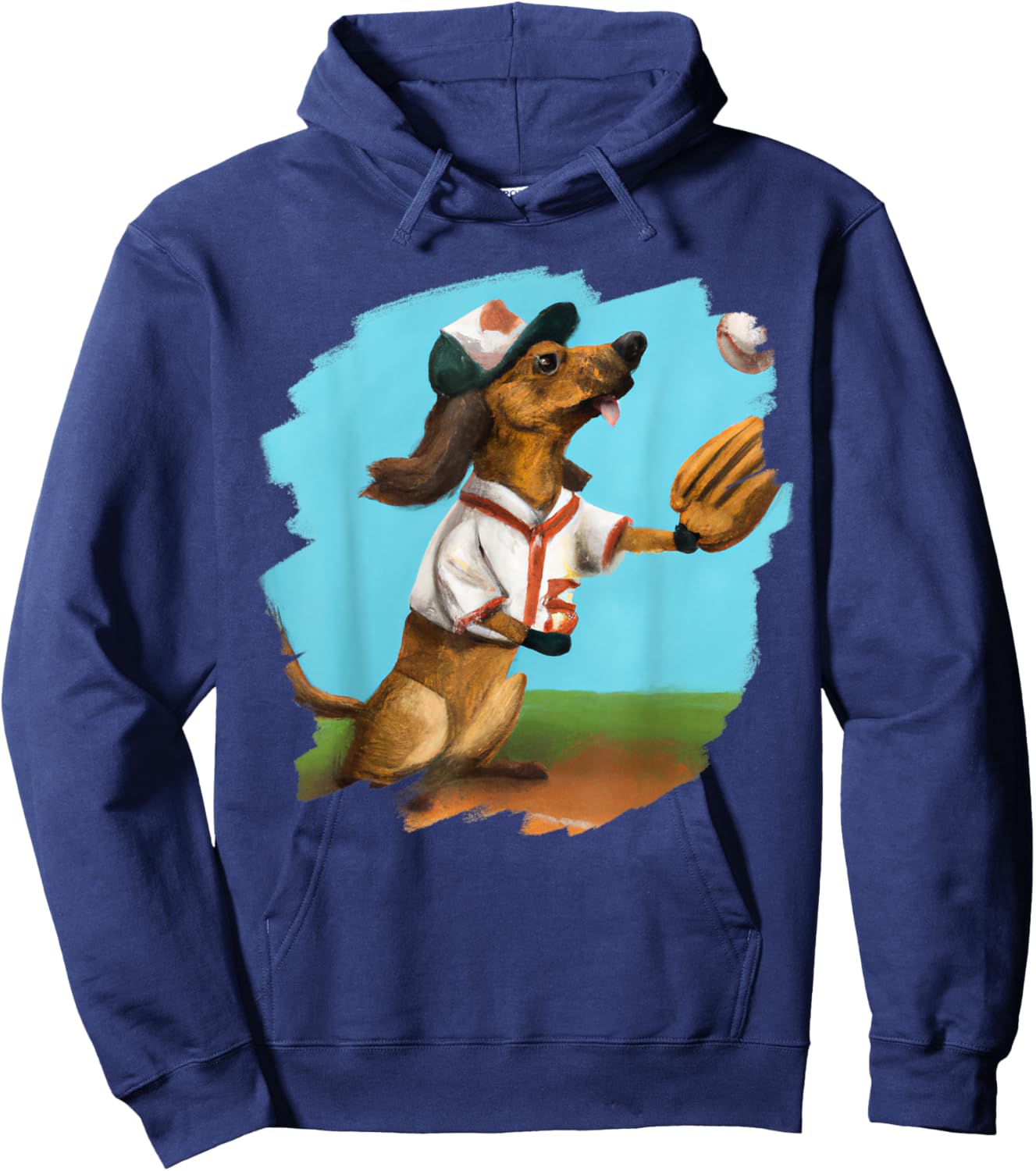Dachshund Chiweenie Wiener Dog Playing Baseball Funny Men Women Kids Hoodie - Hoodie | Navy