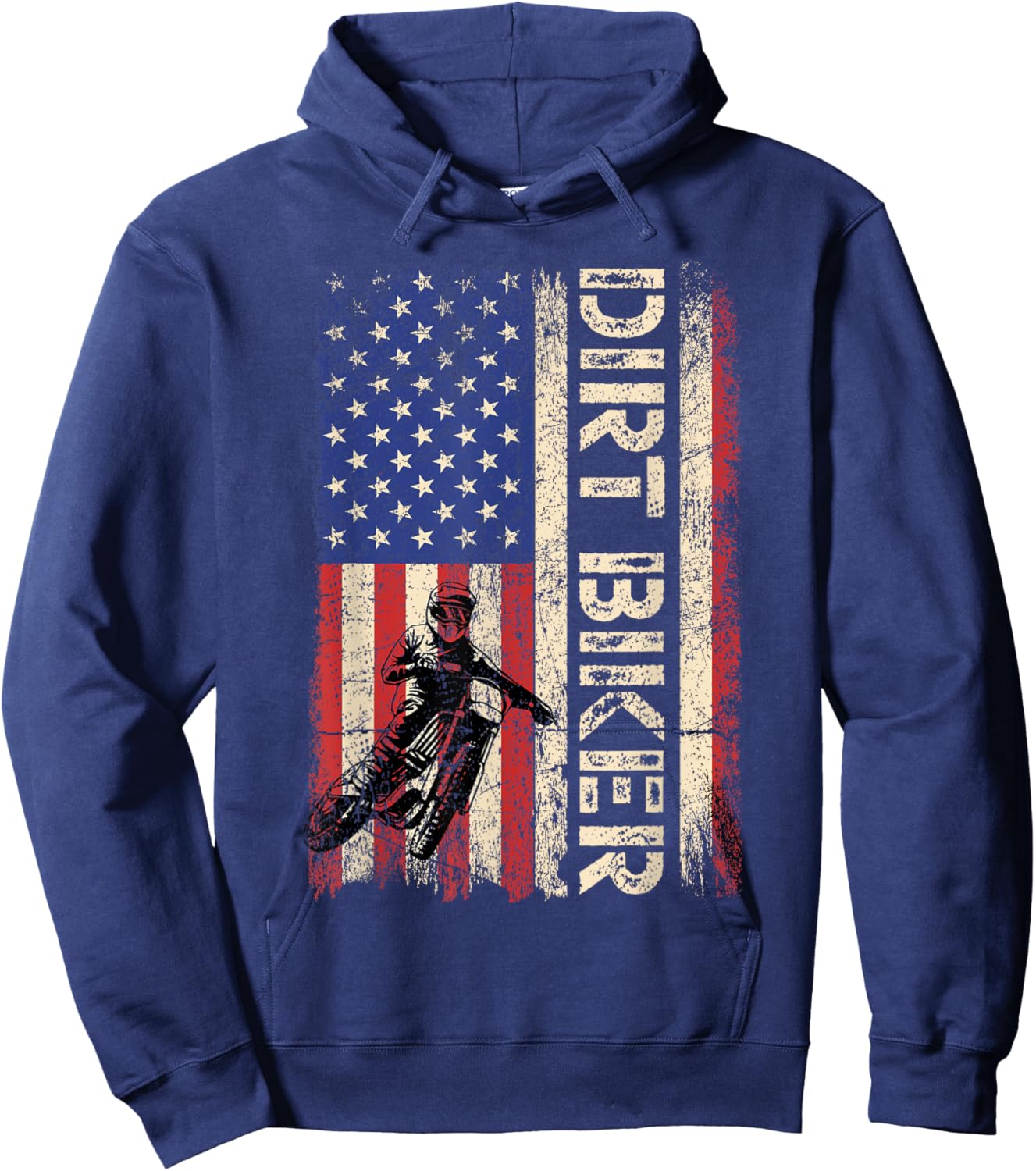 Dirt Bike American USA Flag Motocross Biker 4th of July Men Hoodie - Hoodie | Navy