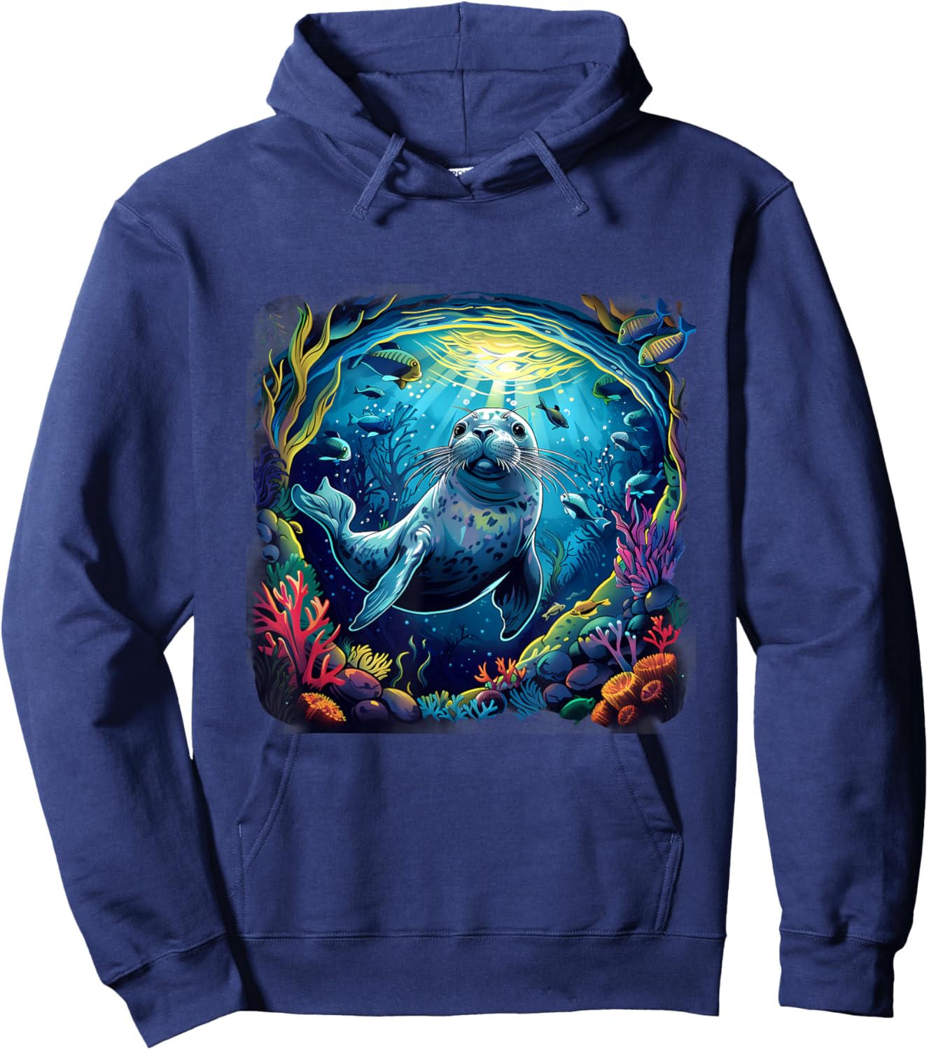 Seal Marine Mammal Ocean Sea Animal Artwork Sea Ocean Seal Hoodie - Hoodie | Navy