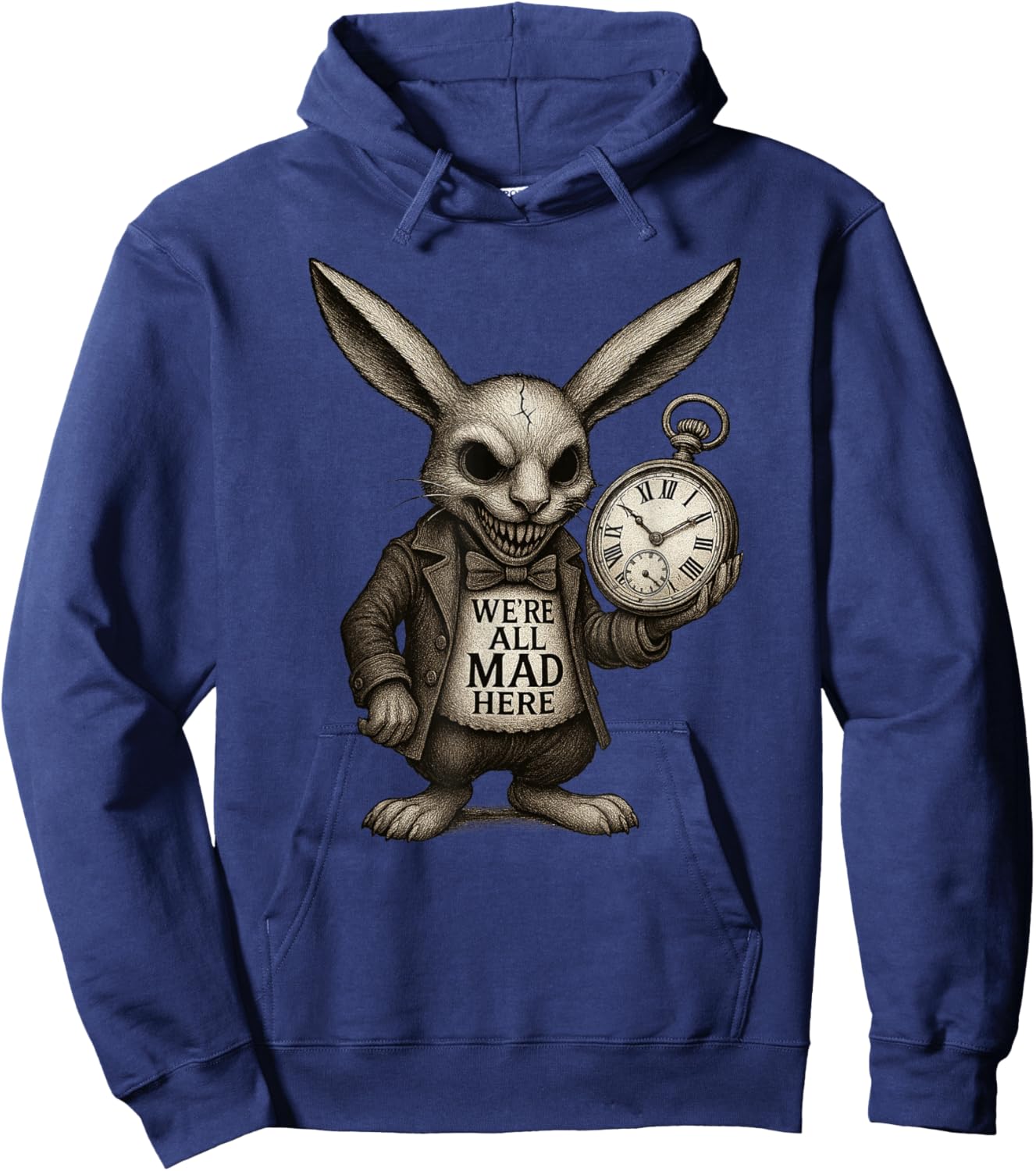 Alice in Wonderland - We're All Mad Here Rabbit Hatter Quote Hoodie - Hoodie | Navy