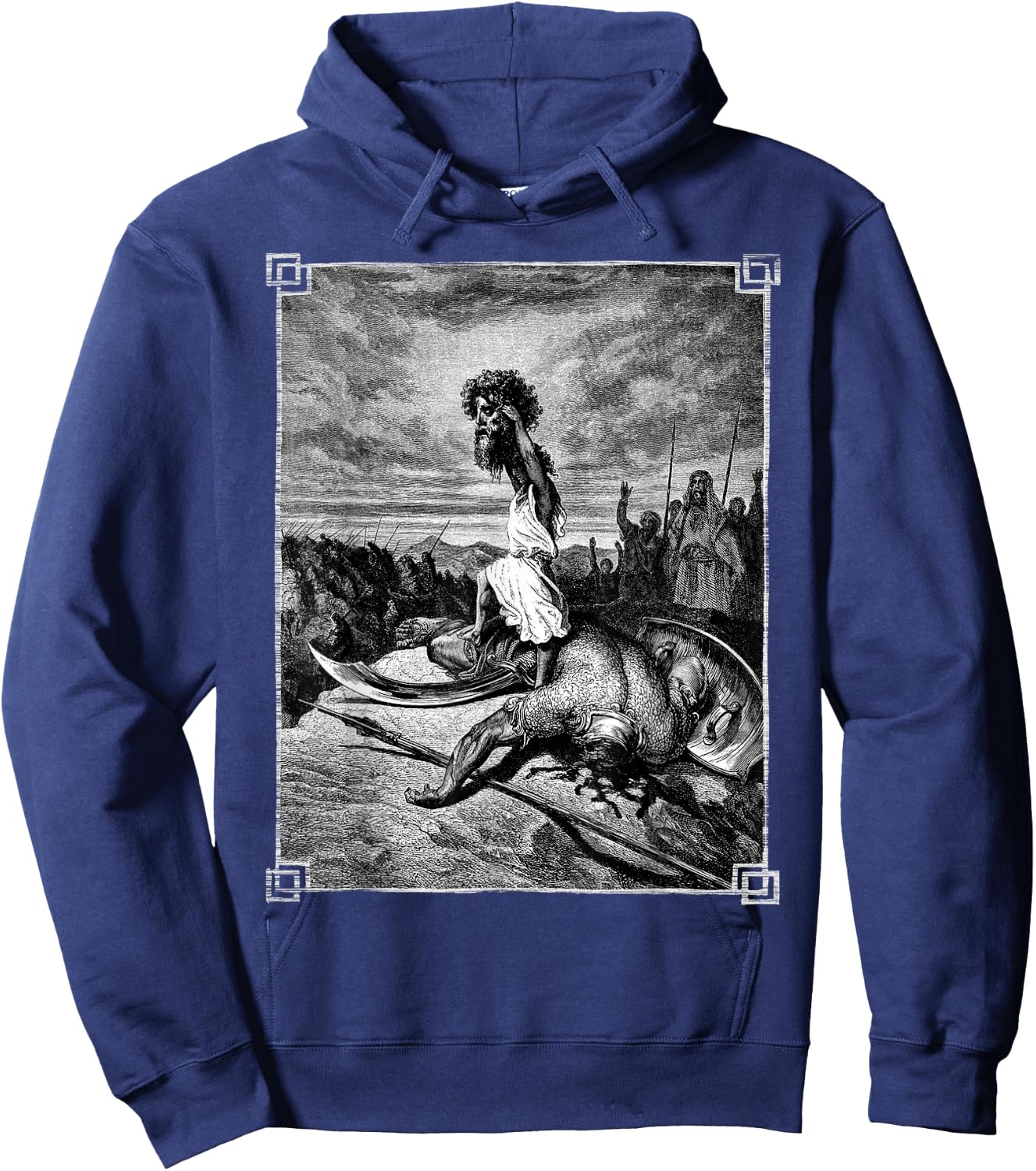 David slays Goliath Bible art Occult Gothic Medieval Grunge Hoodie - Hoodie | Navy