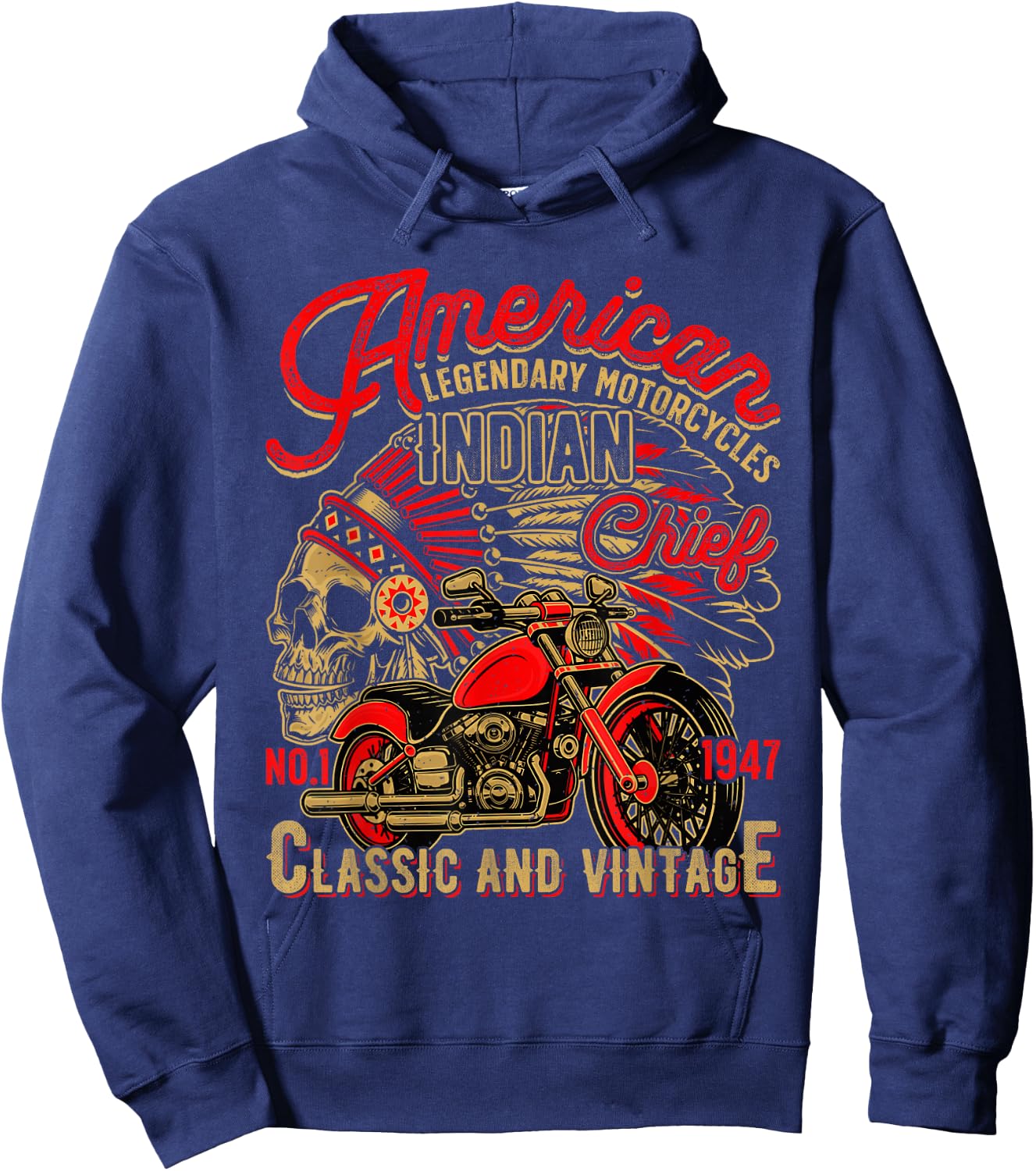 Christmas Motocross Motorcycle Biker Vintage Retro American Hoodie - Hoodie | Navy