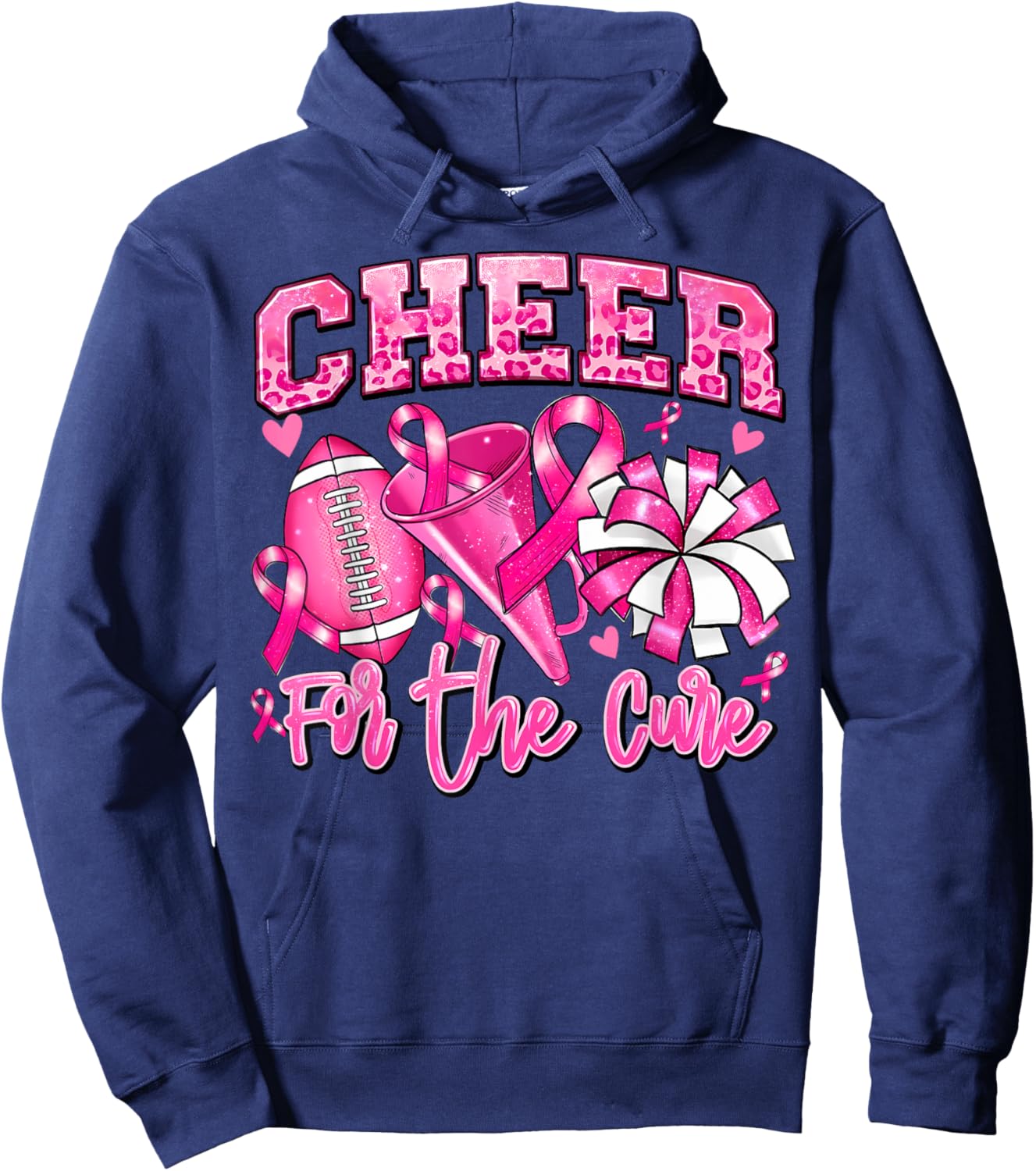 Football Cheer For The Cure Pink Ribbon Breast Cancer Hoodie - Hoodie | Navy