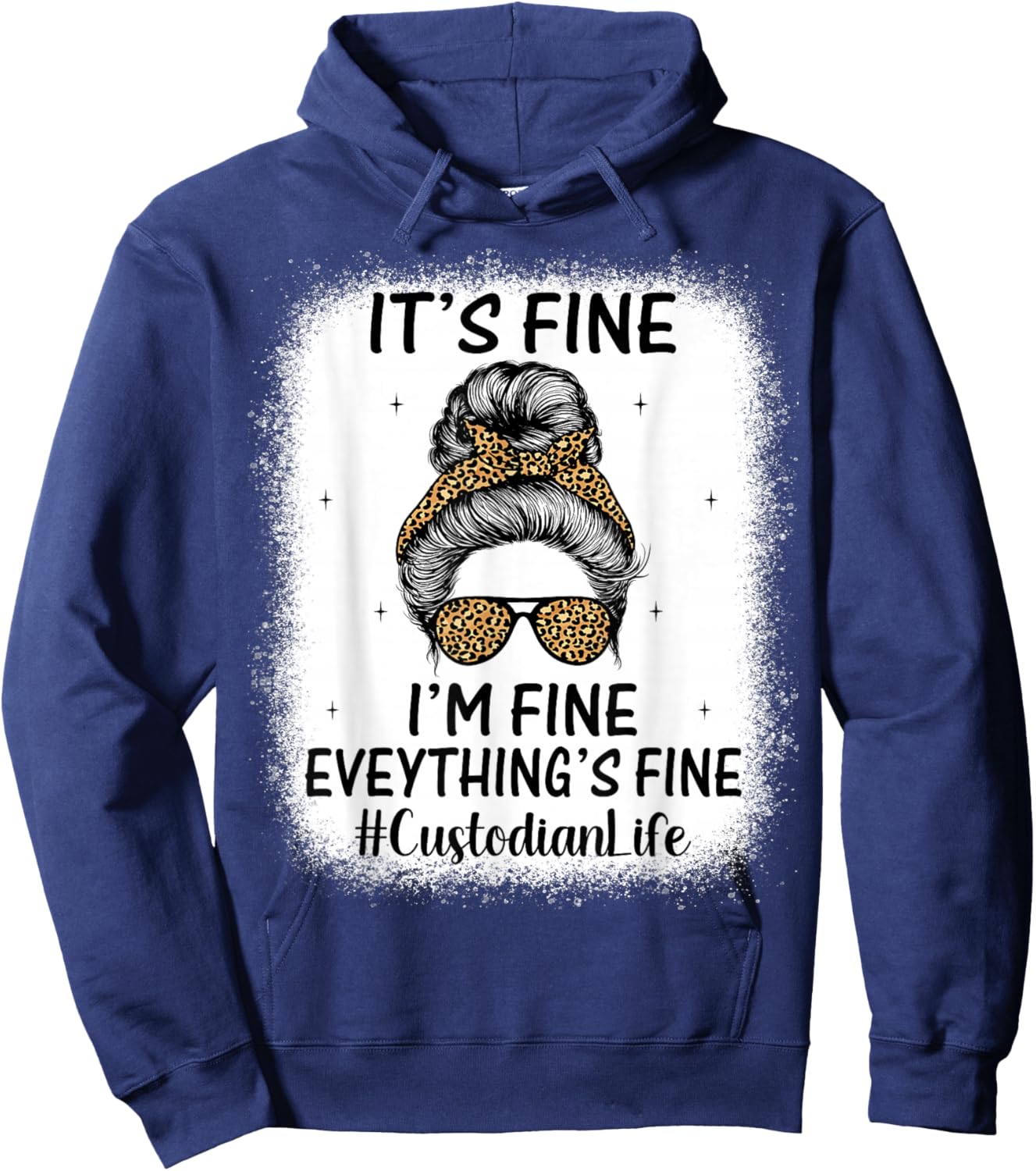 Messy Bun It's Fine I'm Fine - Women Custodian Janitor Hoodie - Hoodie | Navy