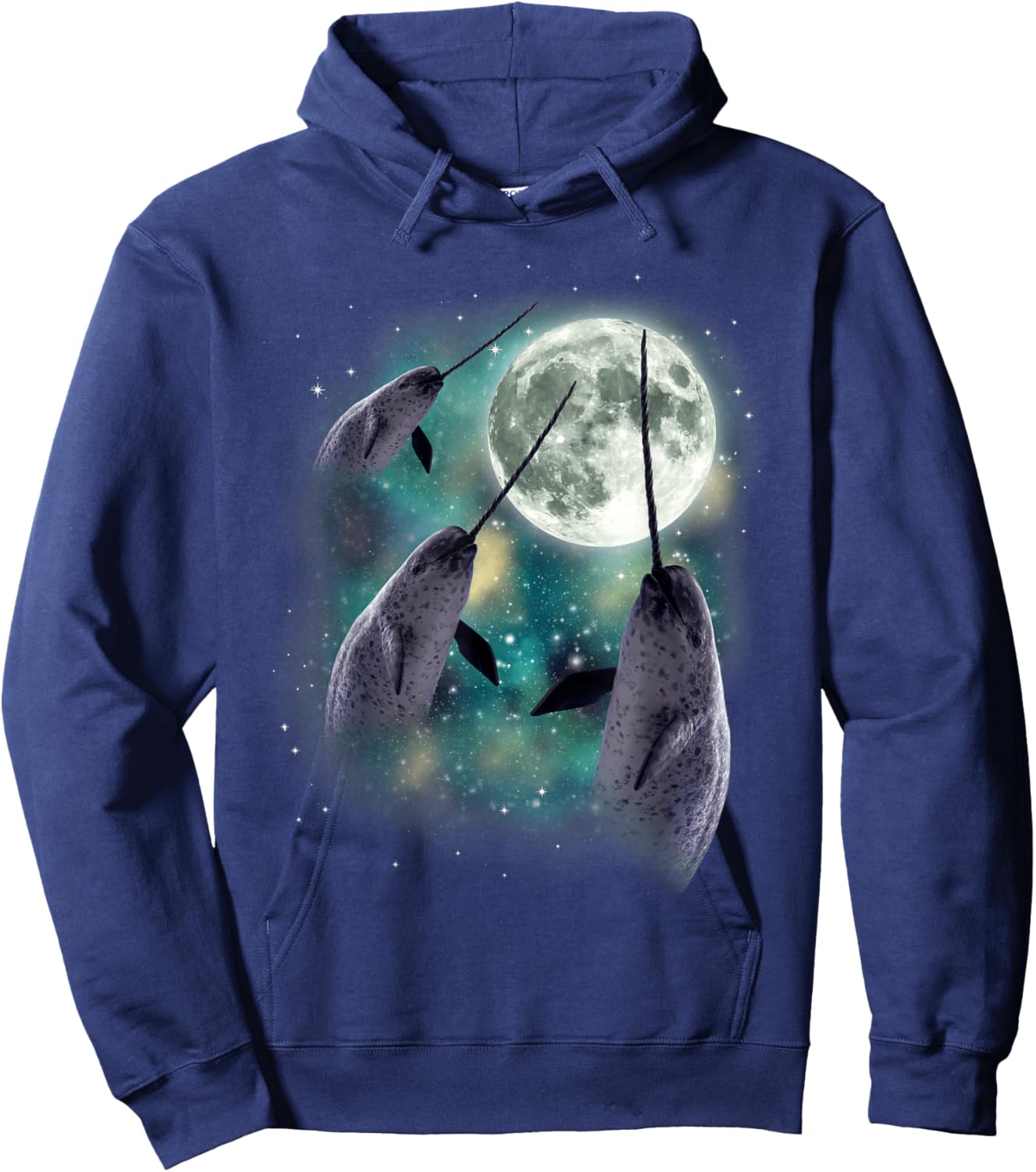 Three Narwhal Moon Arctic Sea 3 Whales Howling Parody Hoodie - Hoodie | Navy