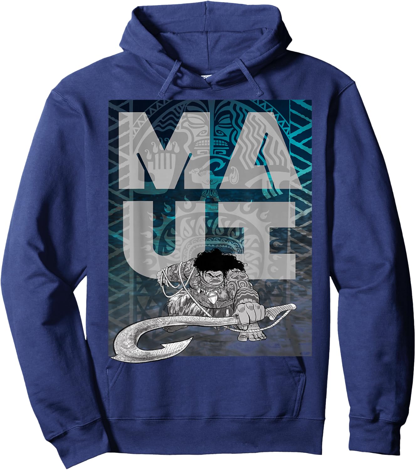 Disney Moana Maui Tattoo Style Letter Stack Portrait Hoodie - Hoodie | Navy