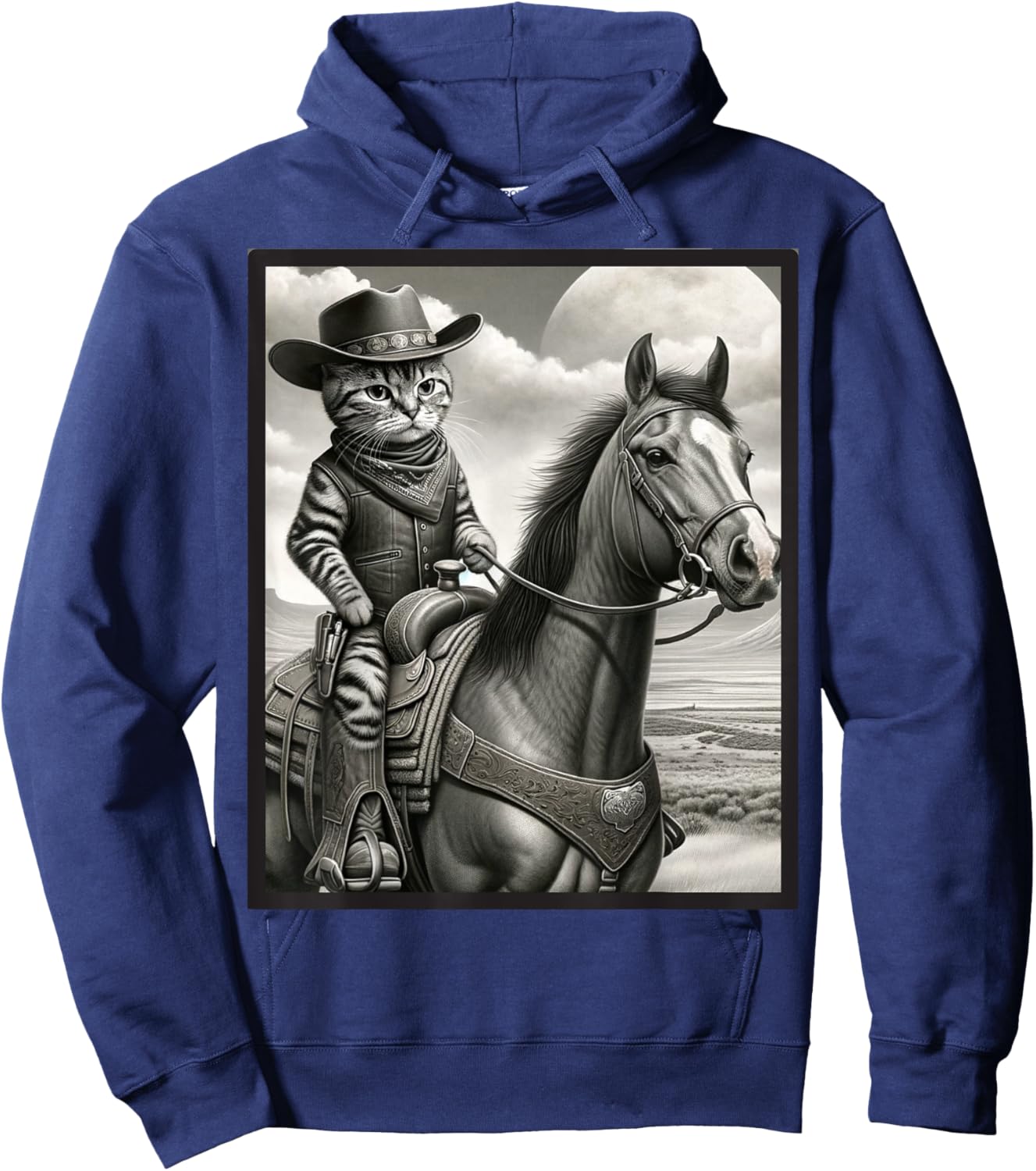 Cat Cowboy Funny Cats Kitten Riding Horse Cowboy Hat Hoodie - Hoodie | Navy