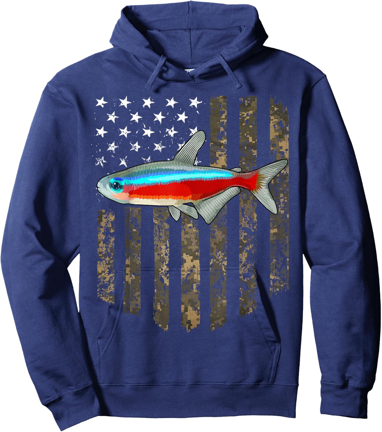 Camo American Flag Neon Tetra 4th Of July Aquarium Fish Men Hoodie - Hoodie | Navy