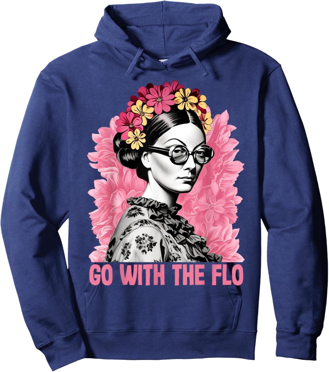 Go With The Flo Funny Florence Nightingale Floral Nurse Art Hoodie - Hoodie | Navy