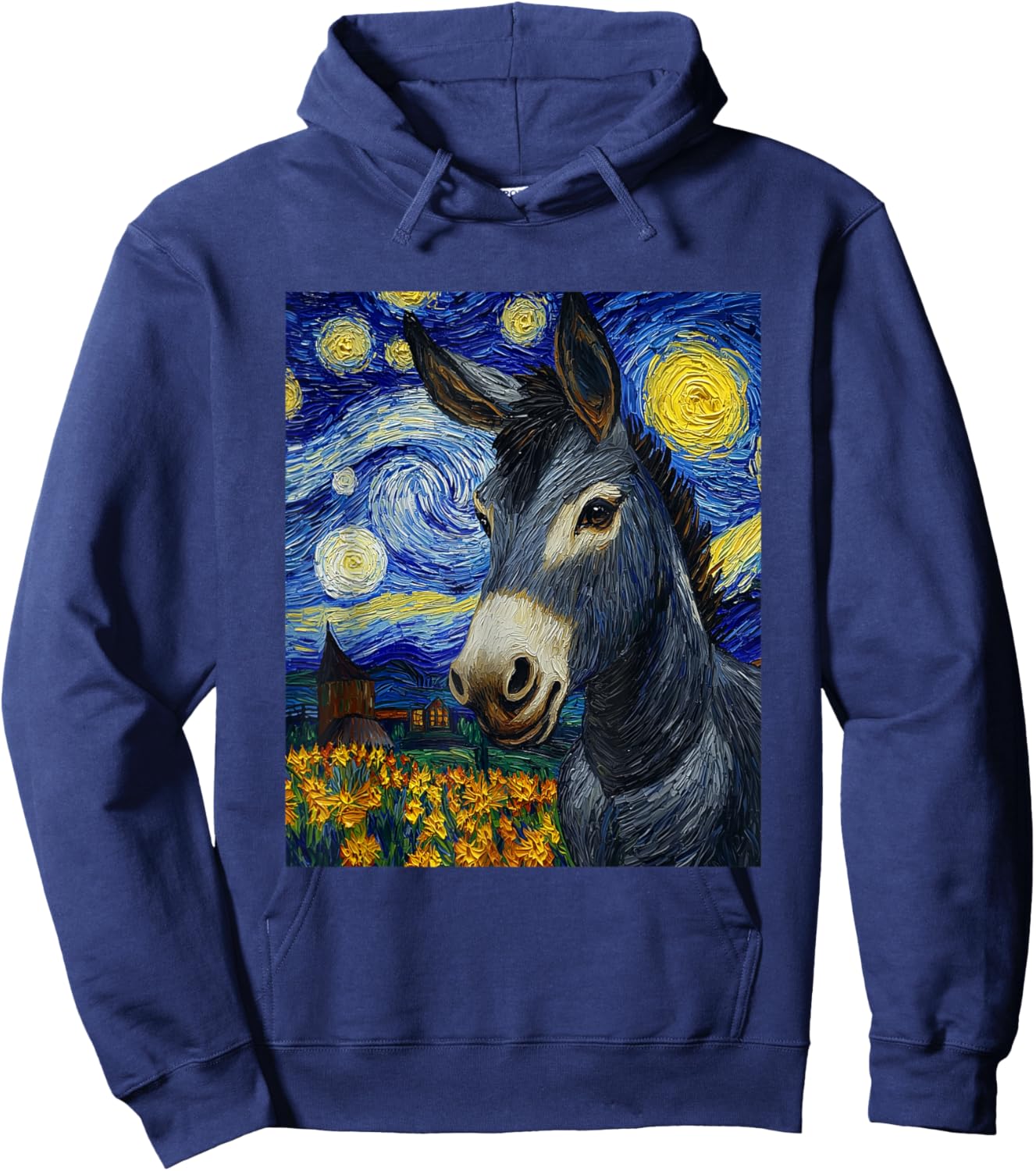 Funny Donkey - Van Gogh Style - Starry Night Graphic Hoodie - Hoodie | Navy