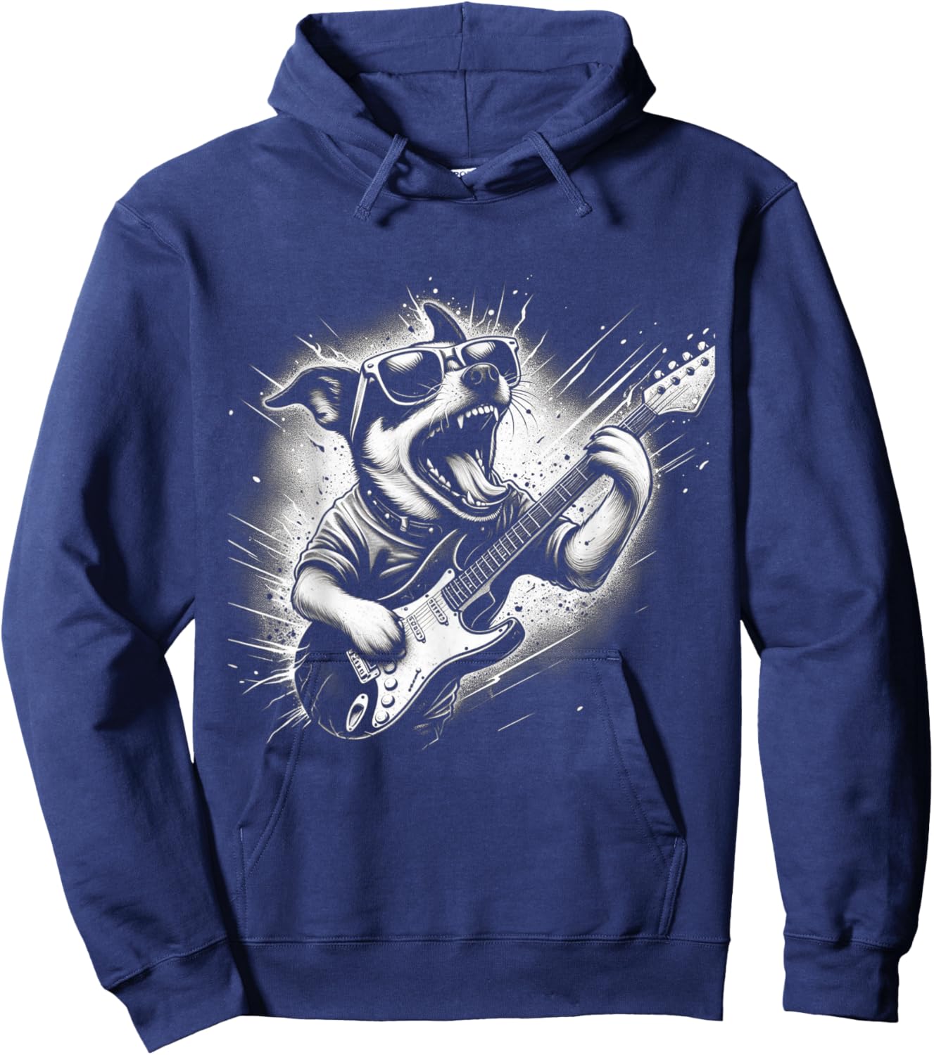 Rock n Roll Dog Cool Dog with Guitar Rock Star Dog Art Hoodie - Hoodie | Navy