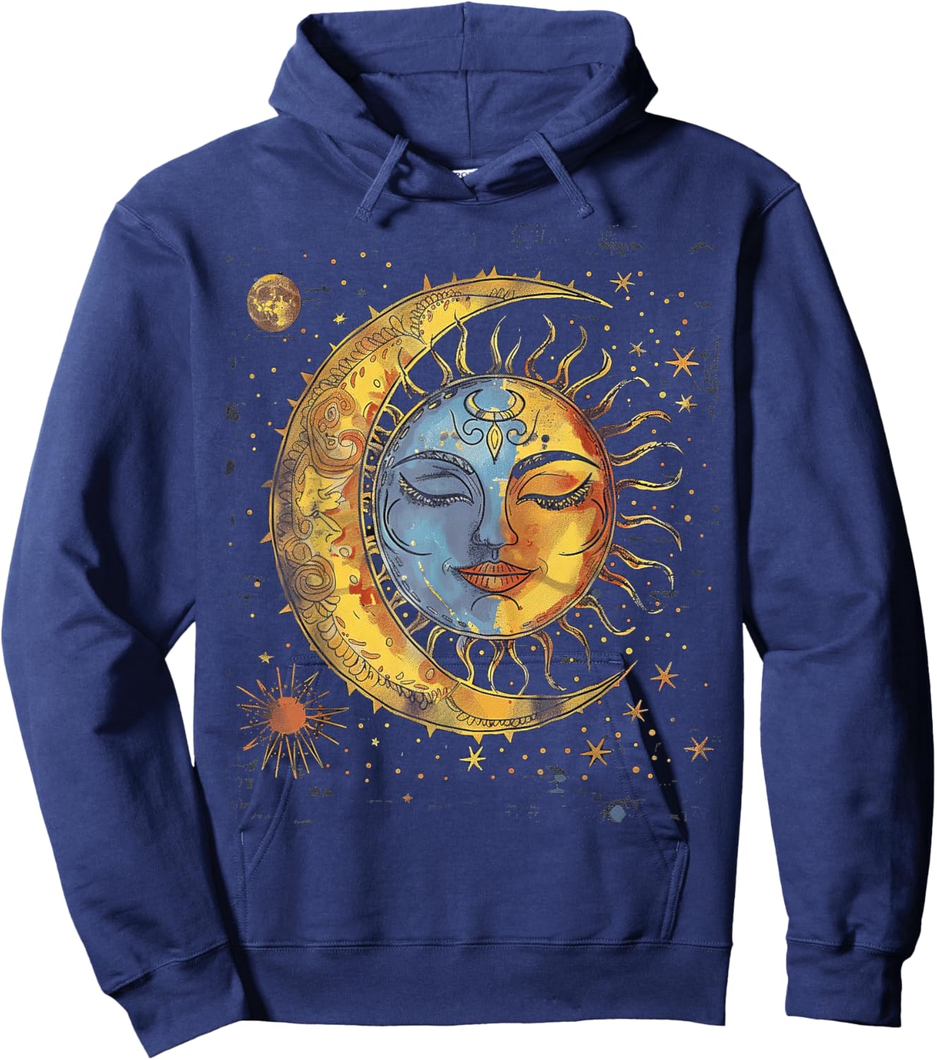 Mystical Sun and Moon with Woman Mystical Flowers Aesthetic Hoodie - Hoodie | Navy