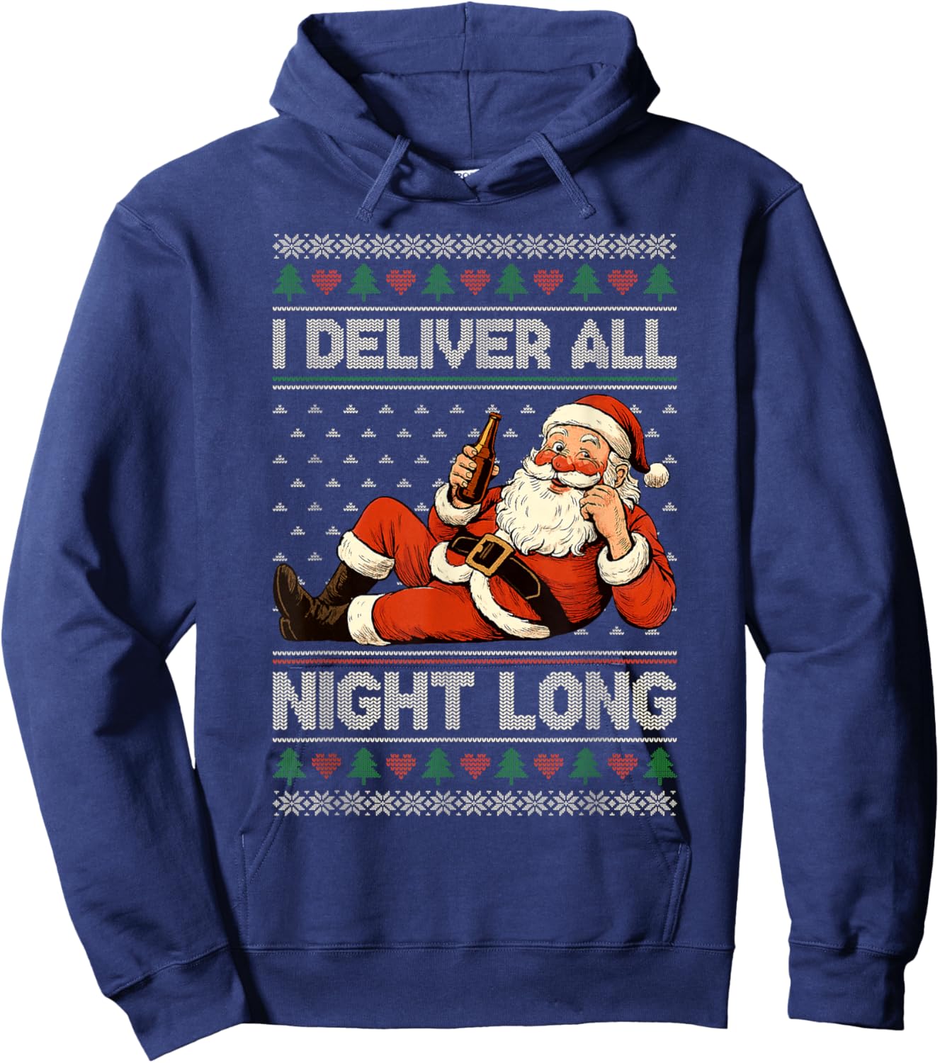 I Deliver All Night Long Naughty Santa Fun Xmas Adult Humor Hoodie - Hoodie | Navy