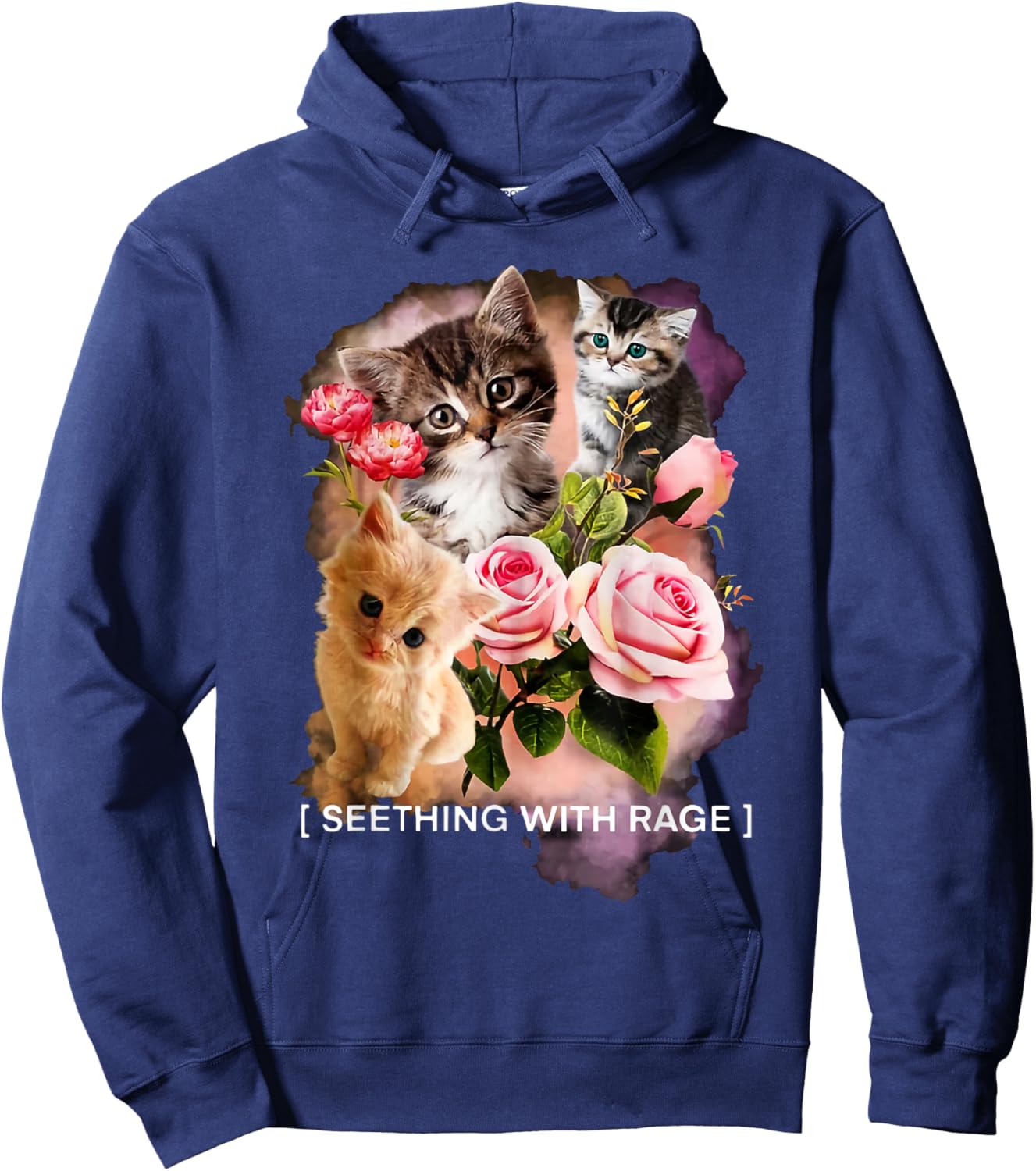Seething With Rage Cute Cats Flower Kitten Sarcastic Hoodie - Hoodie | Navy