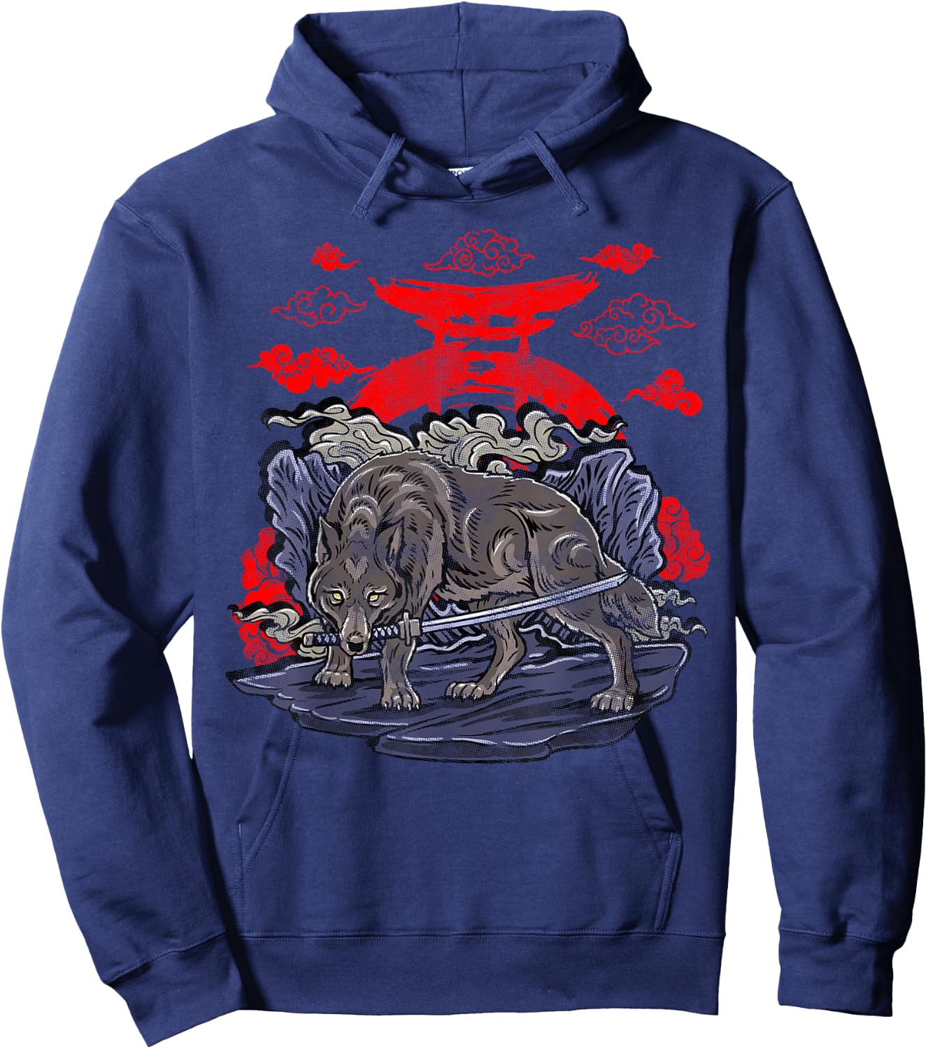 Wolf with Katana Japanese Wolf Art Hoodie - Hoodie | Navy