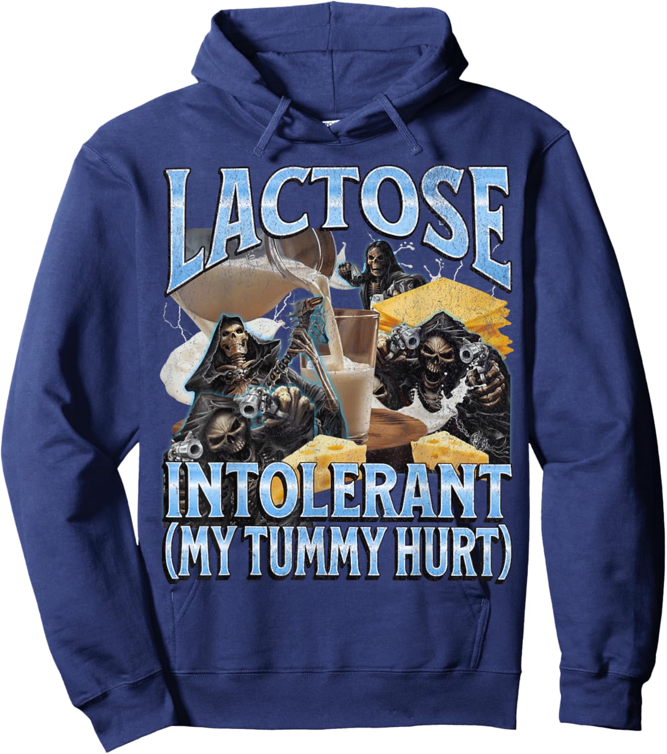 Lactose Intolerant My Tummy Hurt Funny Hard Skeleton Meme Hoodie - Hoodie | Navy