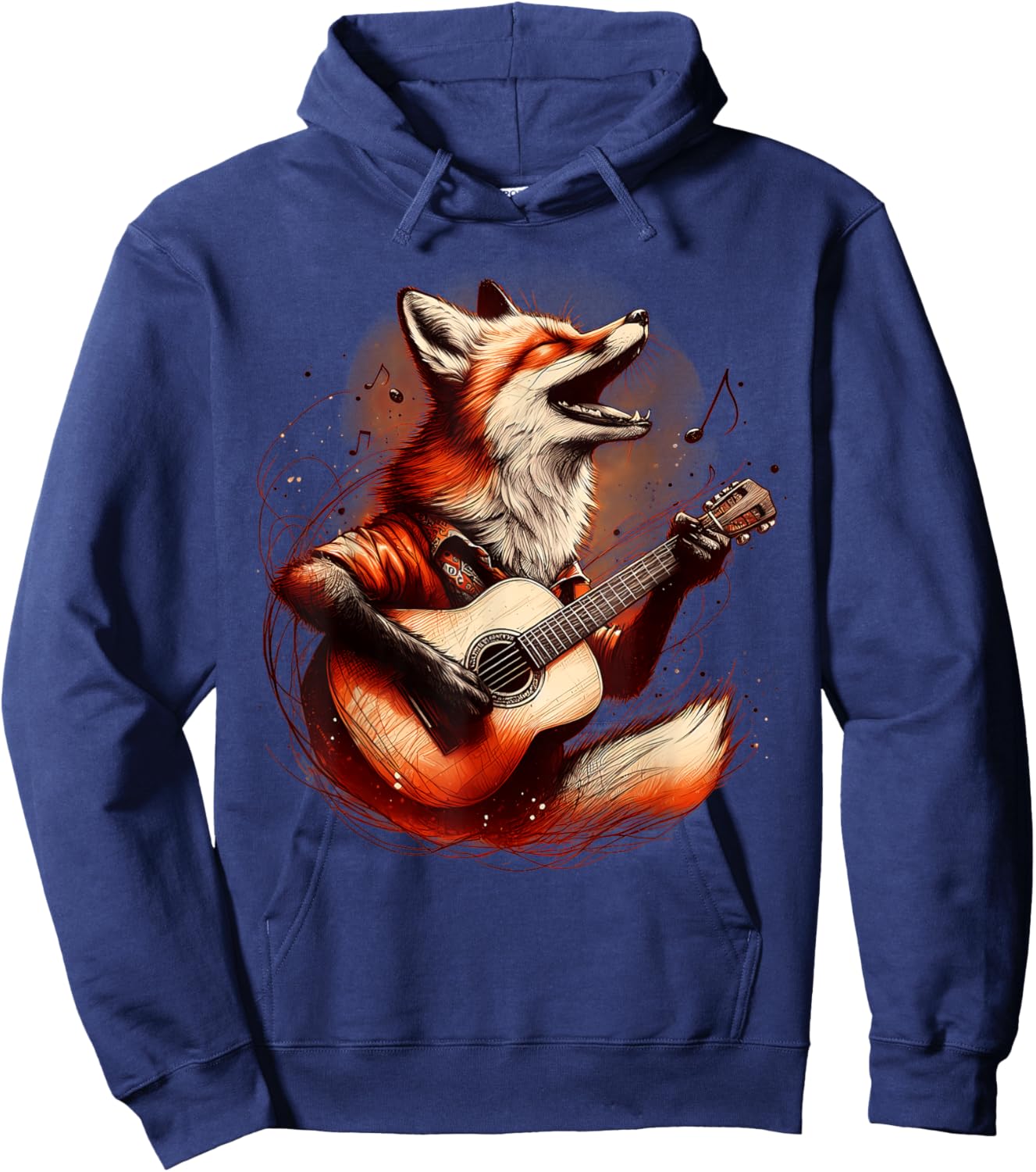 Fox Playing Guitar Funny Rock Music Guitar Hoodie - Hoodie | Navy