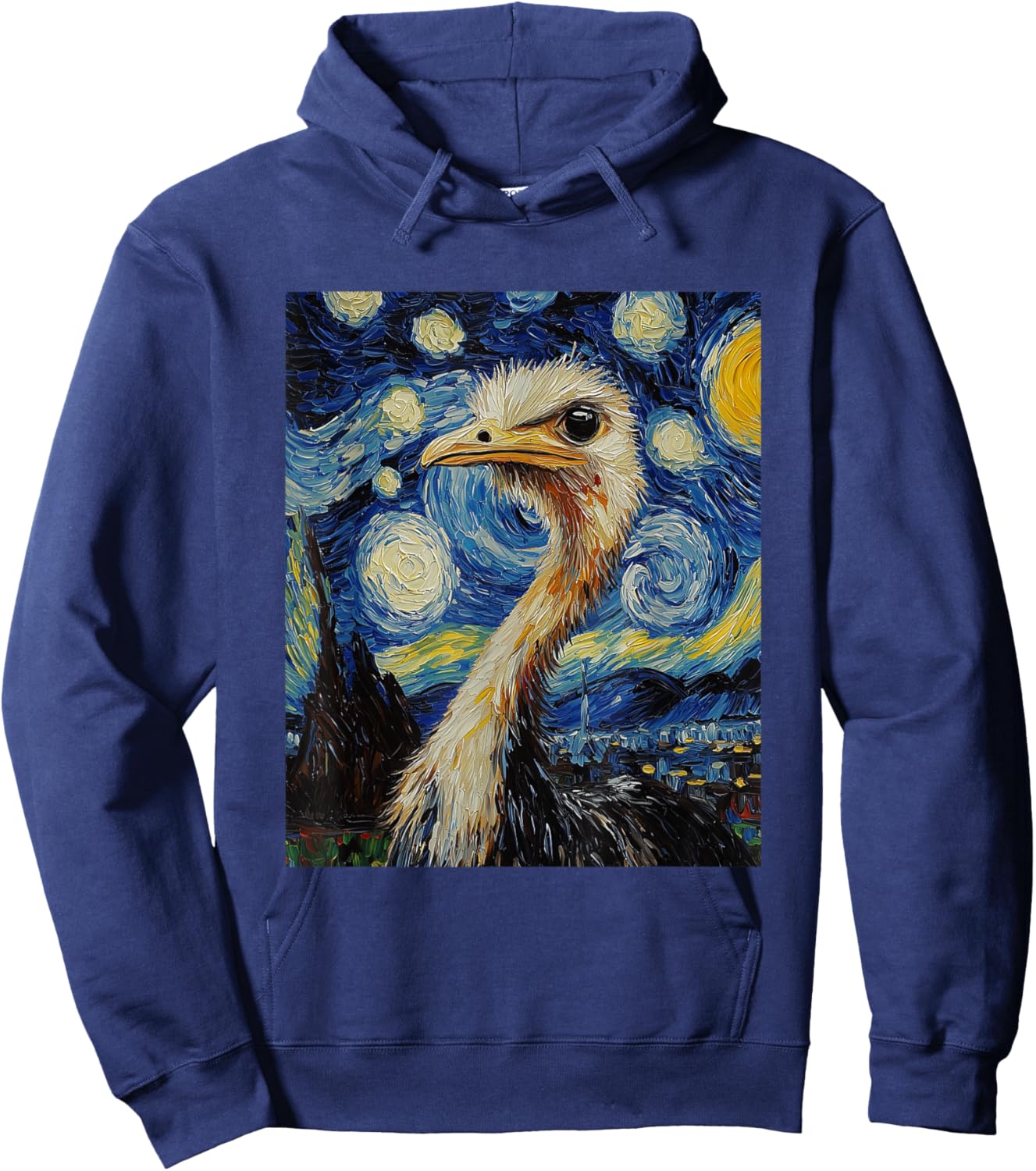 Funny Ostrich - Van Gogh Style - Starry Night Graphic Hoodie - Hoodie | Navy