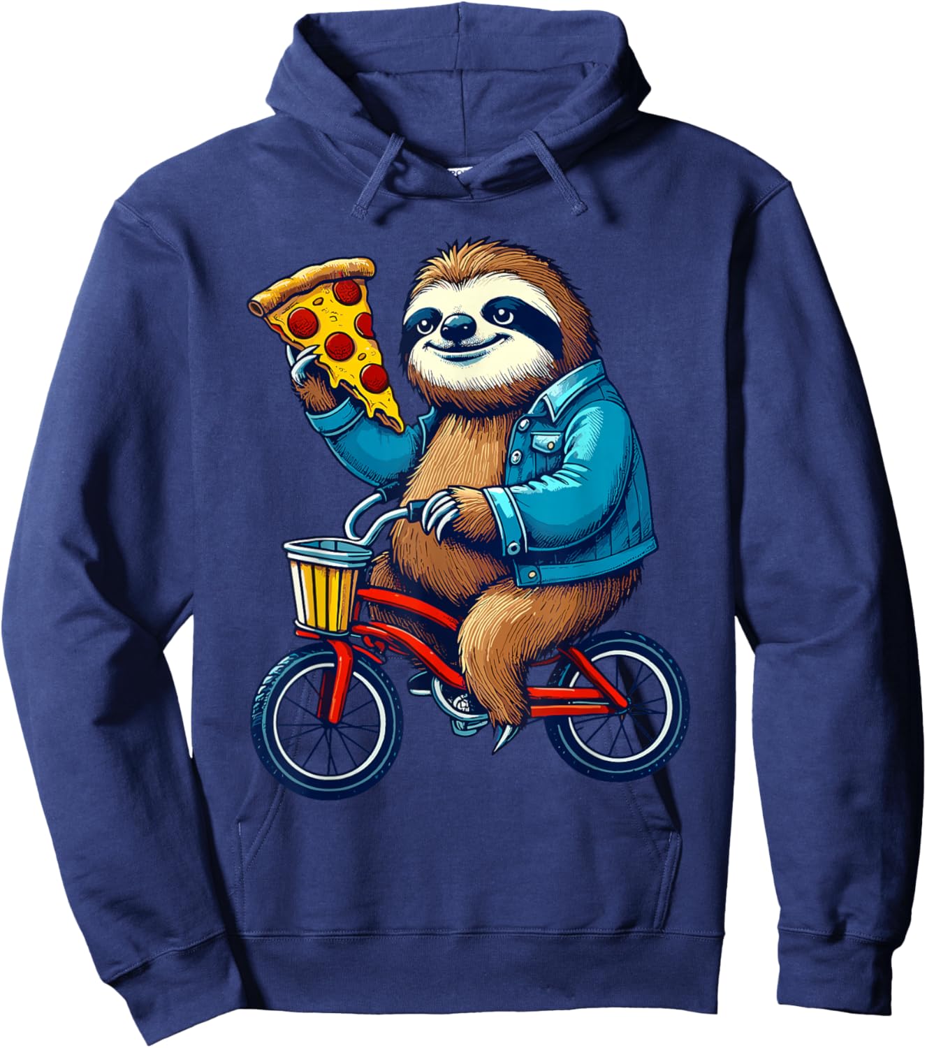 Sloth Riding a Bicycle Eating Pizza Biker Biking Boys Kids Hoodie - Hoodie | Navy