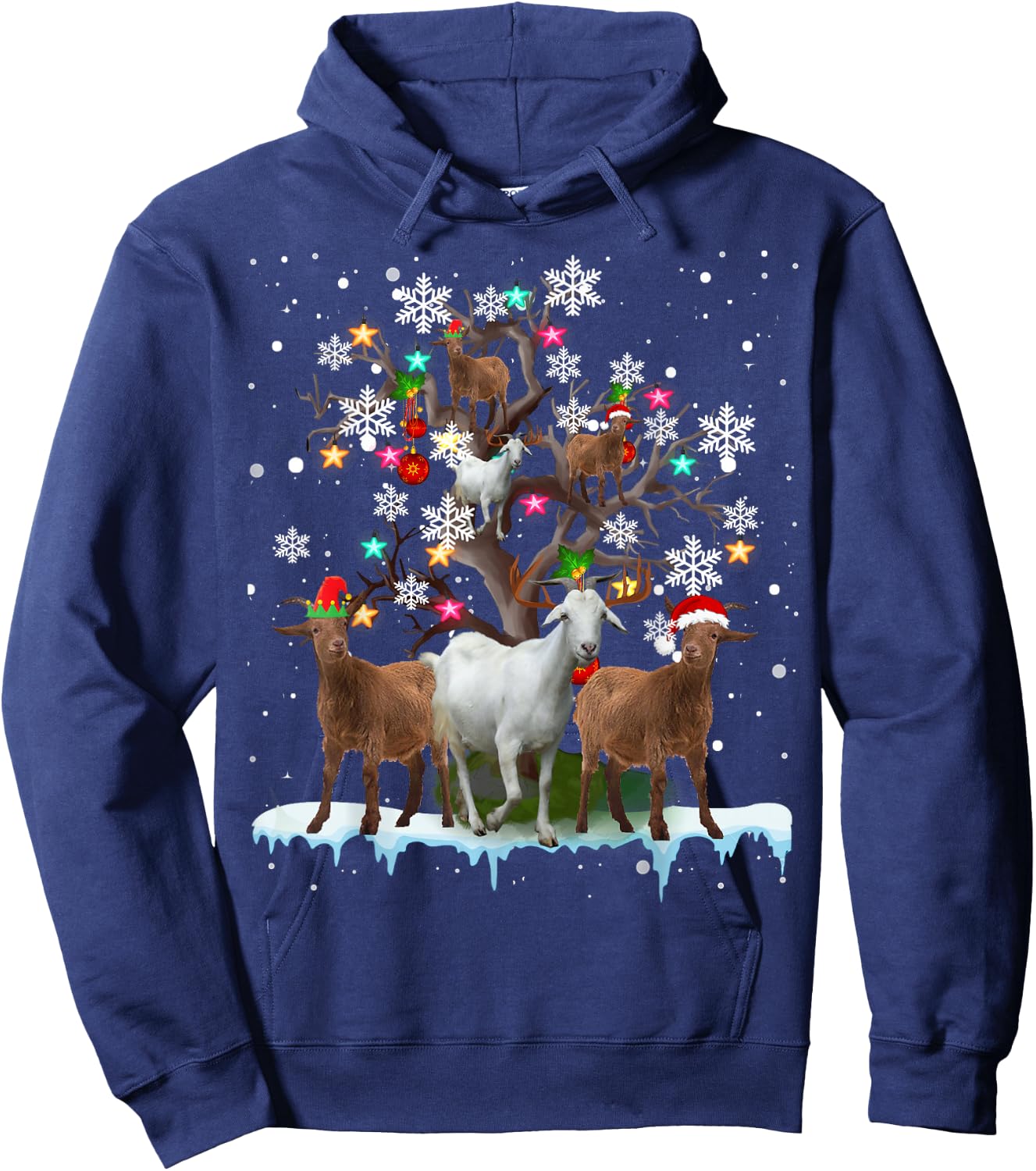Christmas Goat On Tree Funny Santa Goat Lover Farmer Hoodie - Hoodie | Navy