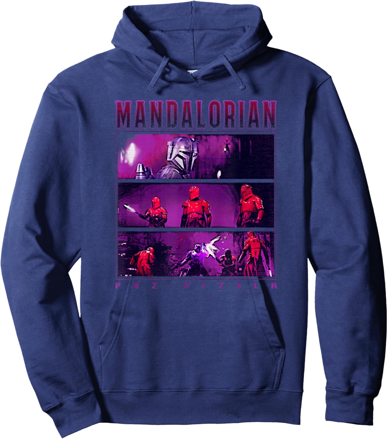 Star Wars: The Mandalorian Paz Vizsla Retro Panels Poster Hoodie - Hoodie | Navy