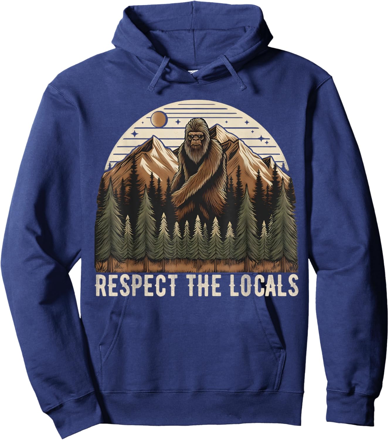 Vintage Respect the Locals Hiking Camping Climbing Bigfoot Hoodie - Hoodie | Navy