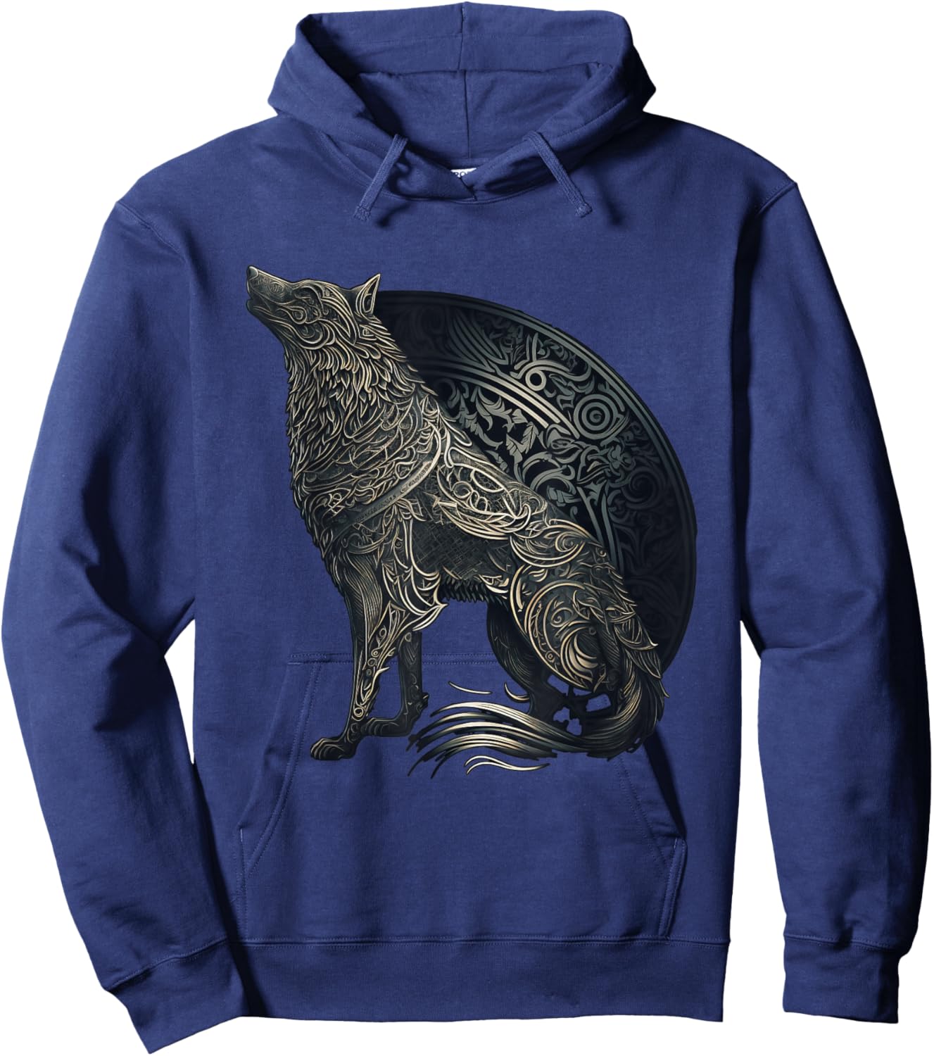 Wolf silhouette, Gaelic Celtic style, ornaments animal norse Hoodie - Hoodie | Navy