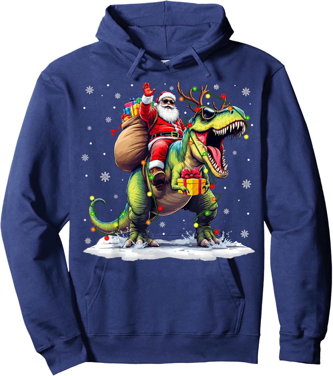 Santa Riding Dinosaur T rex Christmas Boys Men Xmas Squad Hoodie - Hoodie | Navy