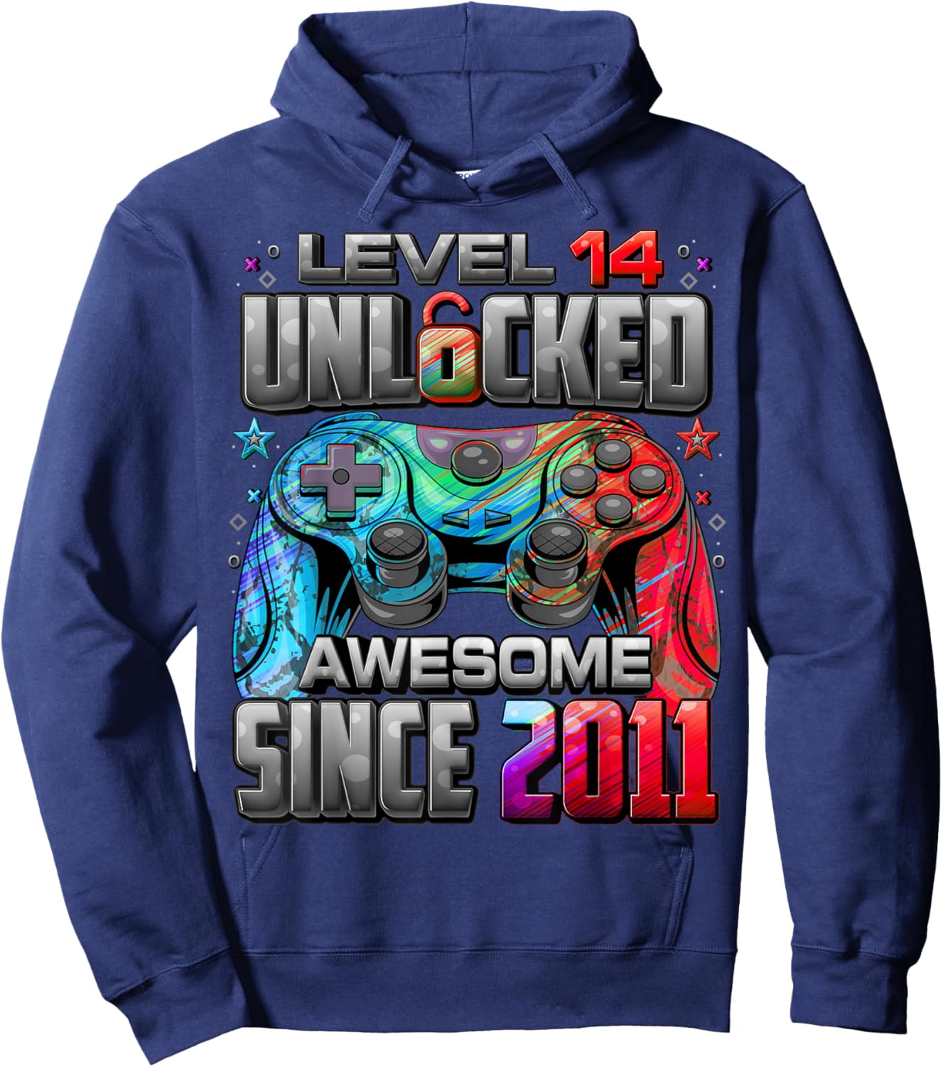 Level 14 Unlocked Awesome Since 2011 14th Birthday Gaming Hoodie - Hoodie | Navy
