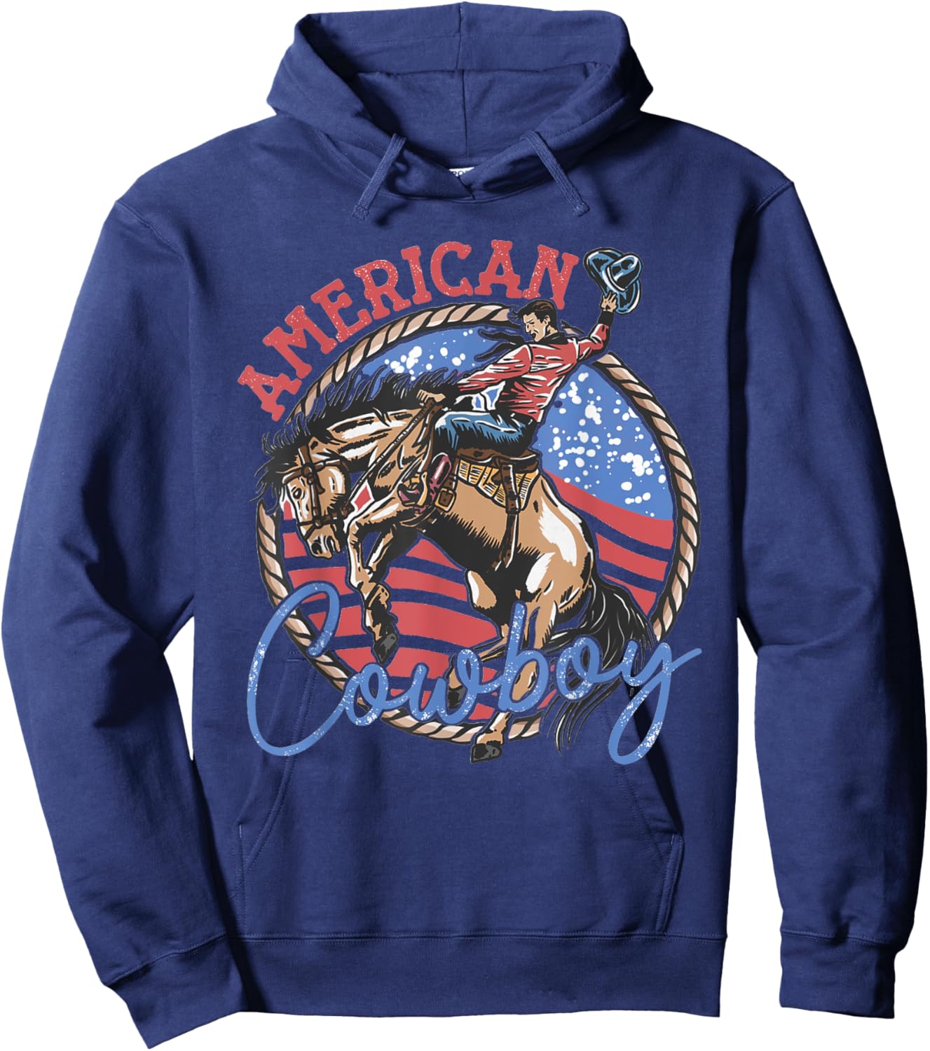 Cowboy Riding Horses Retro Western 4th Of July Patriotic USA Hoodie - Hoodie | Navy
