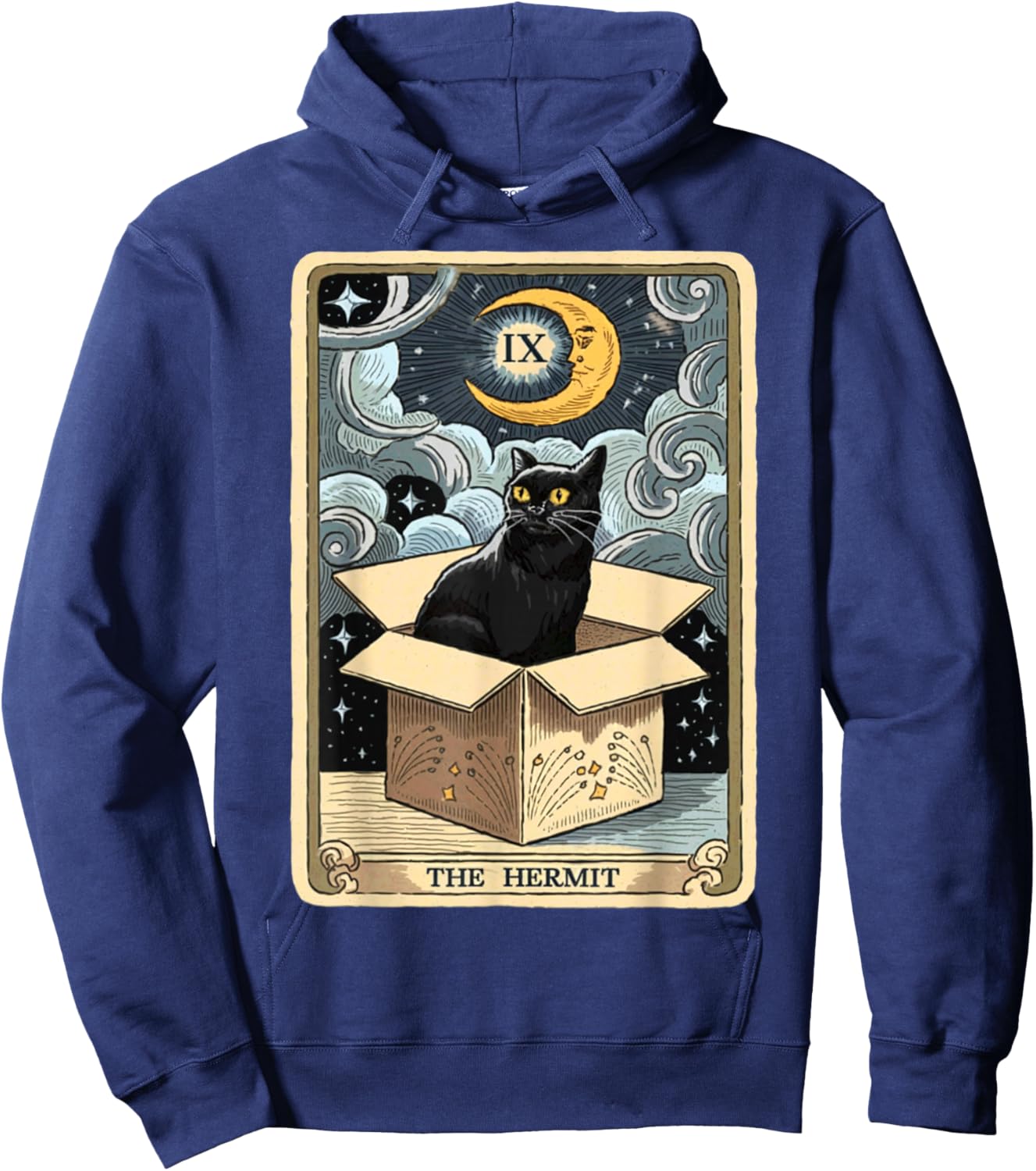 The Hermit Tarot Card Cat In Box Mystic Funny Cat Esoteric Hoodie - Hoodie | Navy