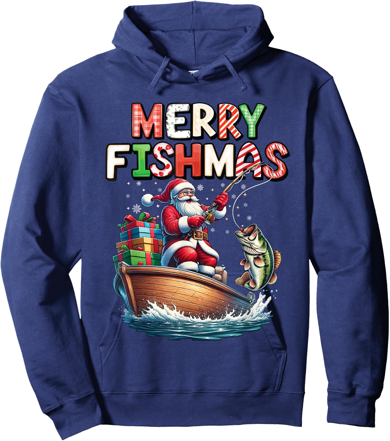 Merry Fishmas Santa Fishing Lovers Funny Fisherman Christmas Hoodie - Hoodie | Navy