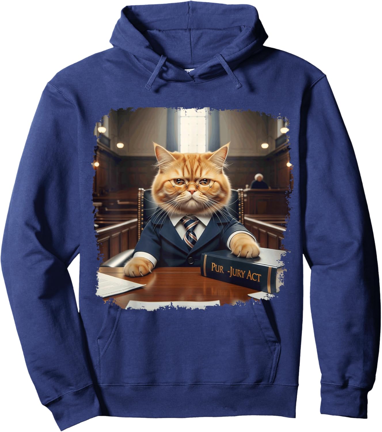 Funny Law Student School Justice Meme in Court Cat Lawyer Hoodie - Hoodie | Navy