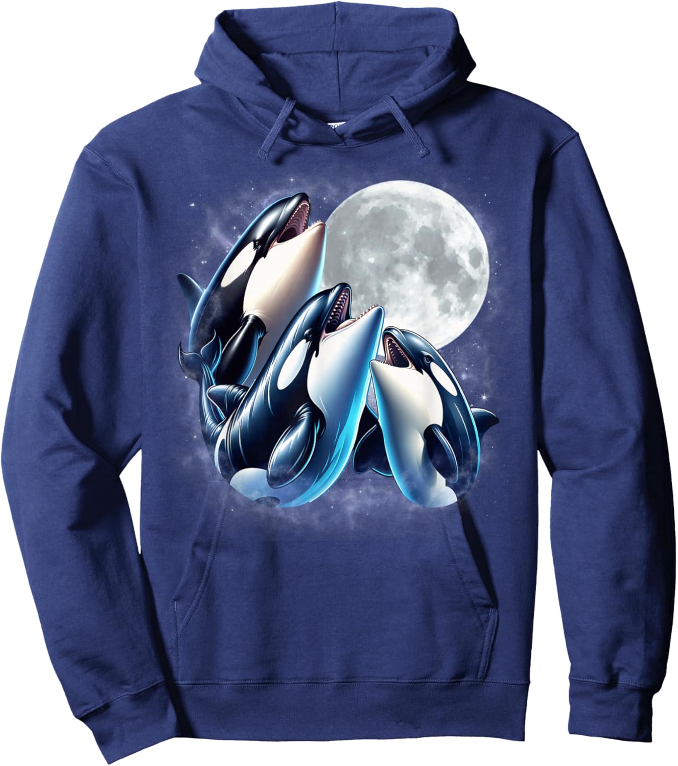 Three Orcas Moon Funny Orca Howling Wolfs Moon Parody Hoodie - Hoodie | Navy
