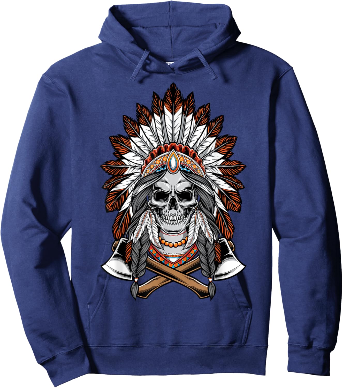 Chief Indian skull Tribal Headdre for lover Indigenous Hoodie - Hoodie | Navy