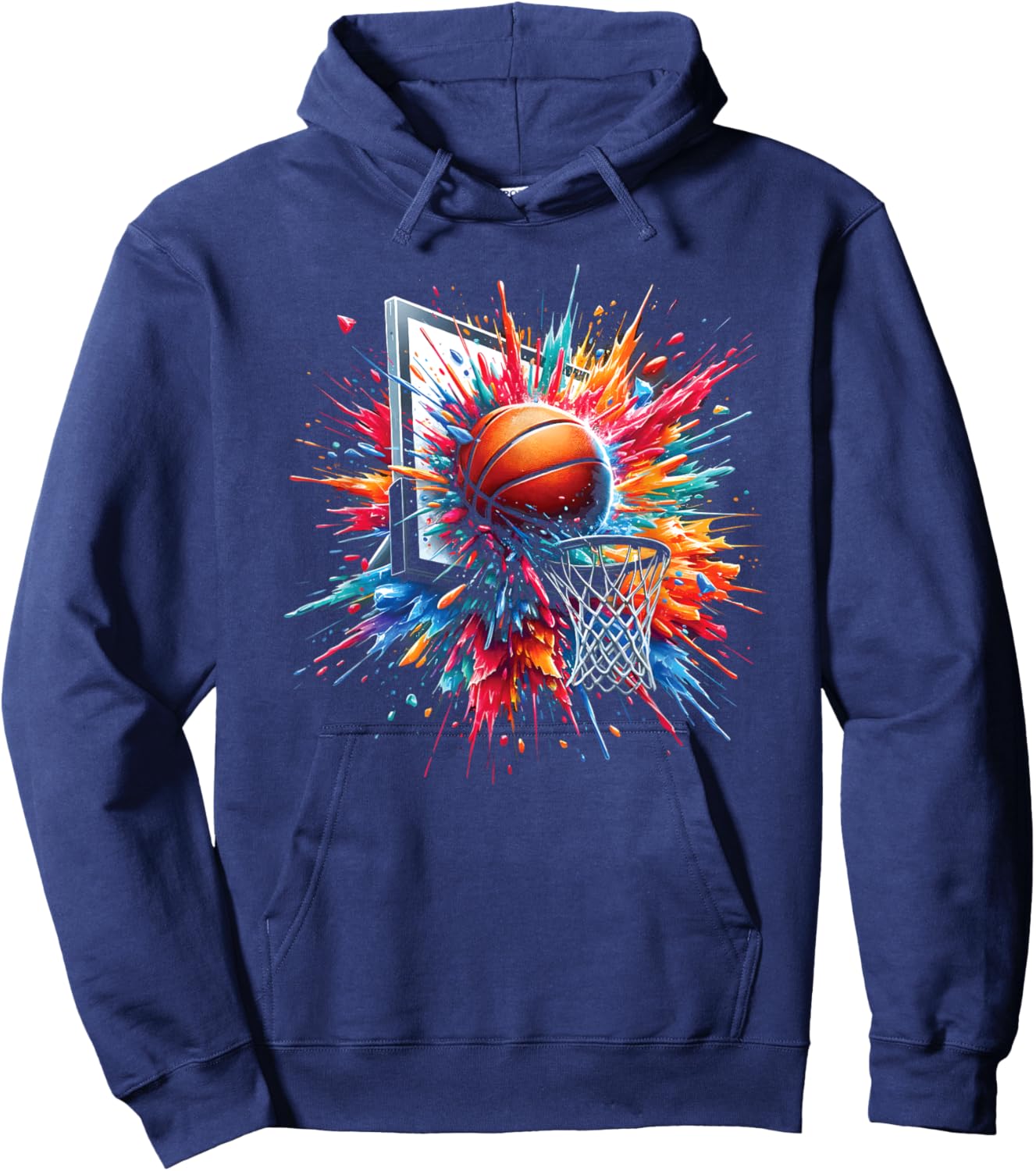 Colorful Basketball Tie Dye Color Splash Hoop Net Dunk Hoodie - Hoodie | Navy